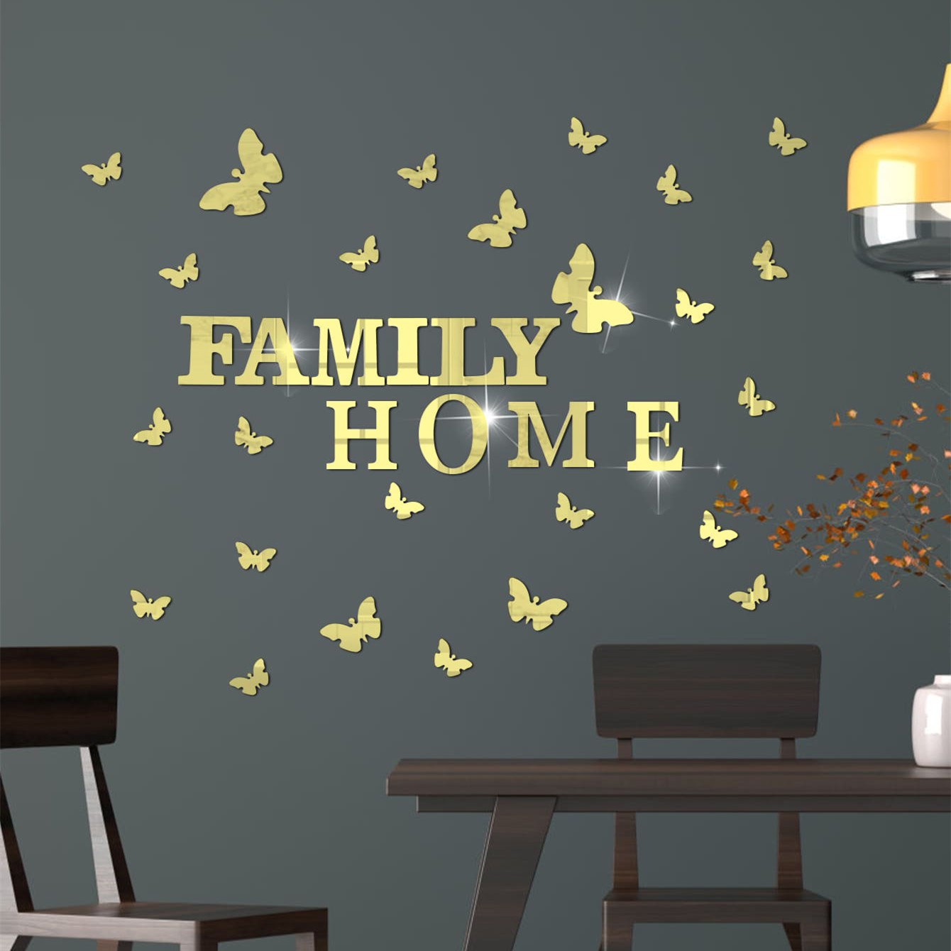 60Pcs Mirror Butterfly Wall Decor Set Self Adhesive Removable Home Art Decals