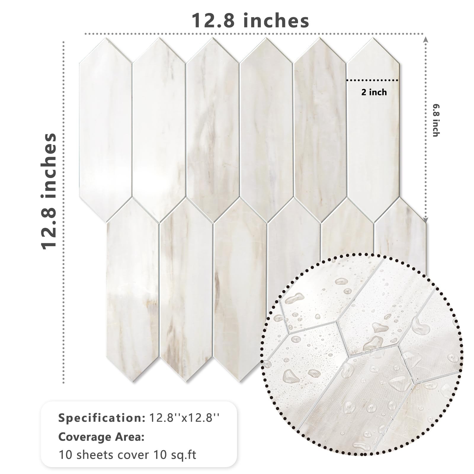Vamos Tile Glossy Wood Marble Grain Backsplash Tile Peel and Stick, 12.8 x 12…