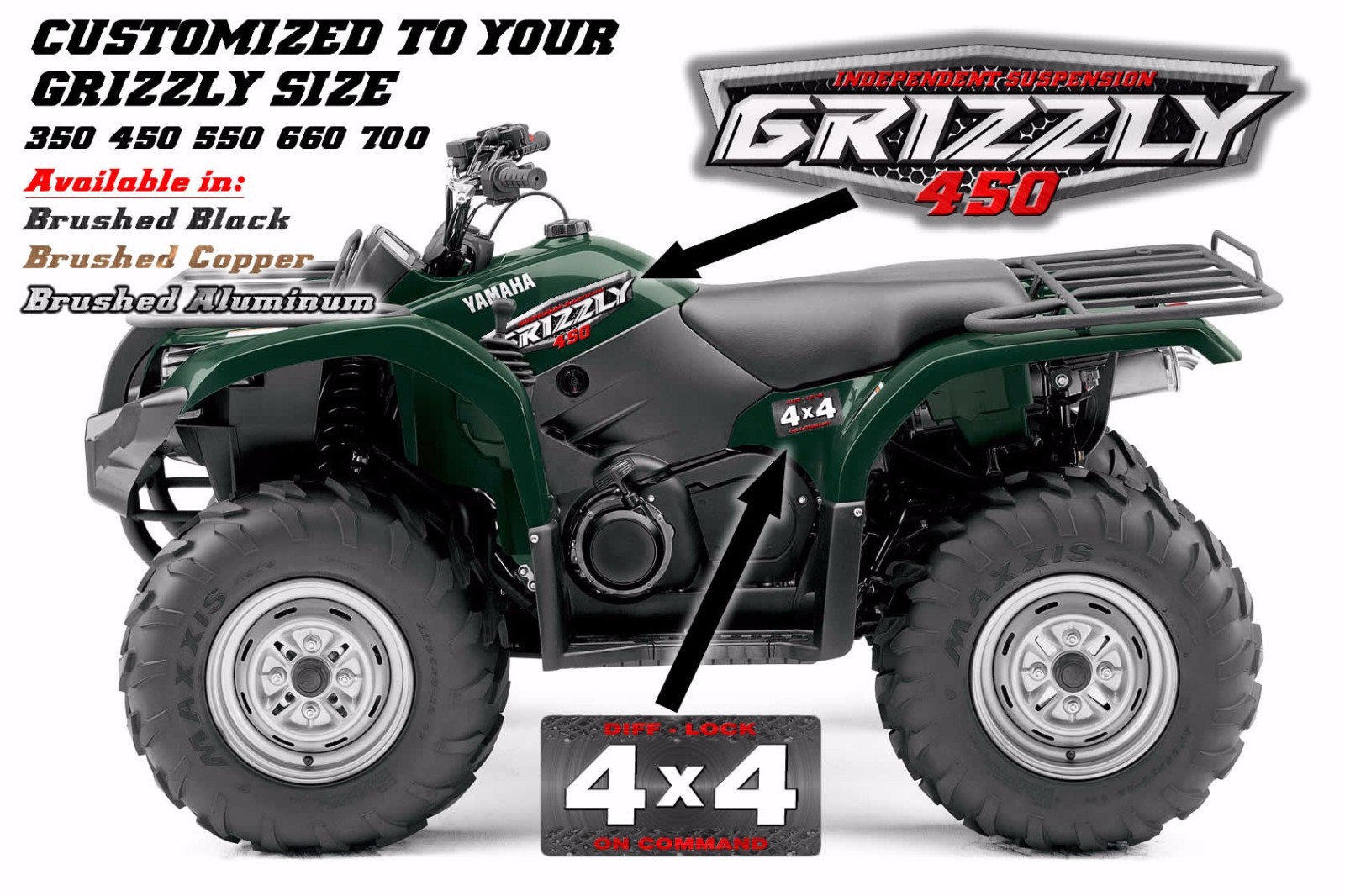 Yamaha Grizzly OEM ATV Tank Decal Graphic Sticker Kit 350 450 550 660 700 4×4