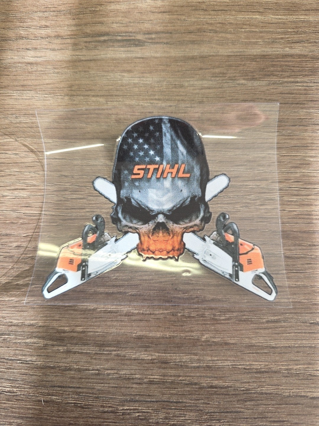 Chainsaw Logger Skull Arborist Cross Bones UVDTF Decal Made In USA Waterproof