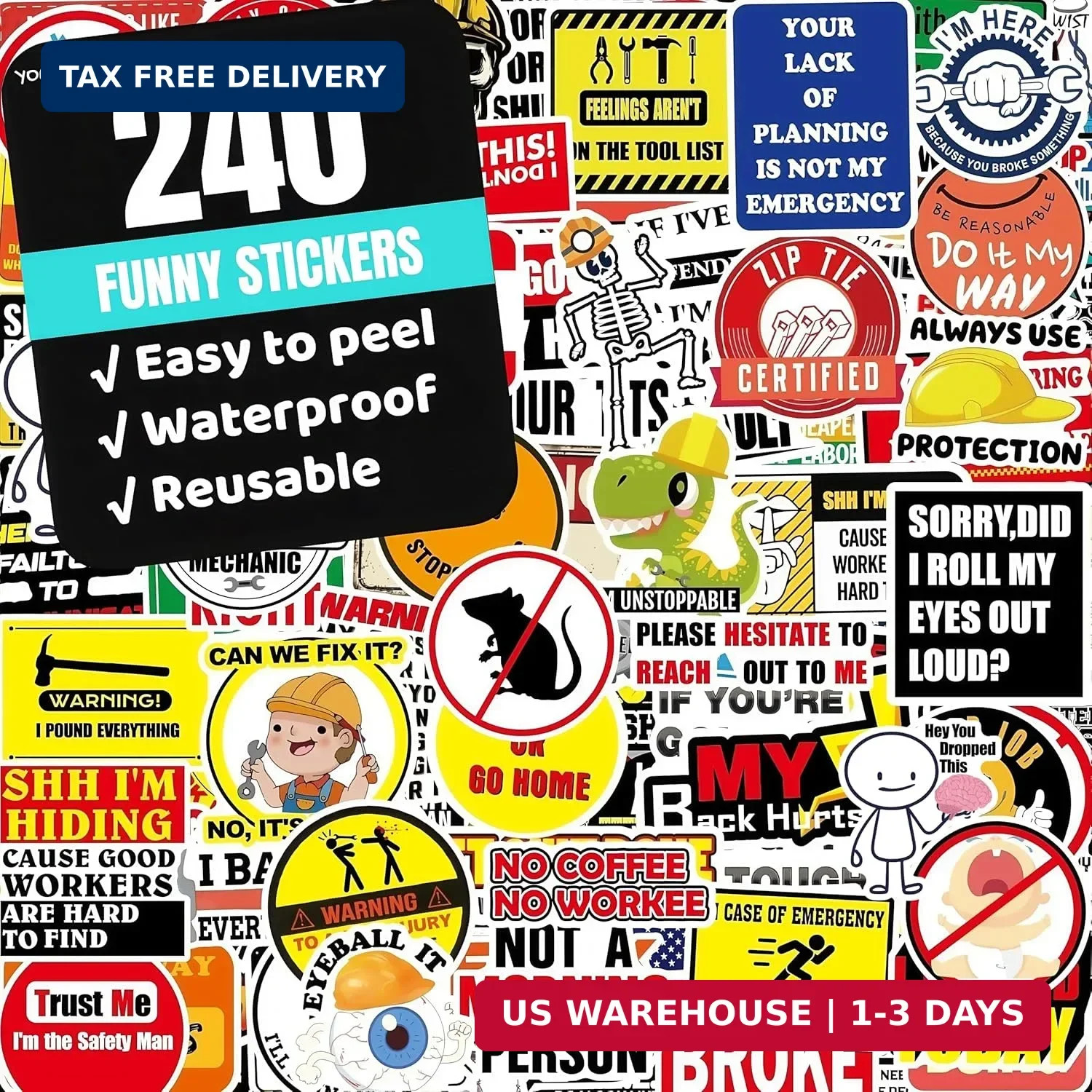 240PCS Funny Hard Hat Stickers for Adults No Repetition, Funny Blue Collar Stick