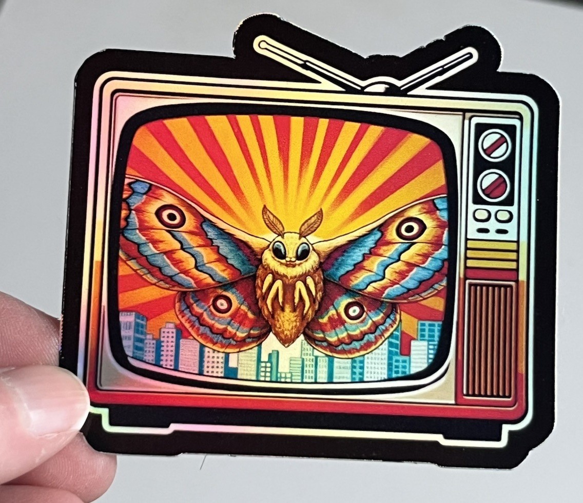 Mothra Retro Godzilla Tv Set Waterproof 3inch Holographic Sticker