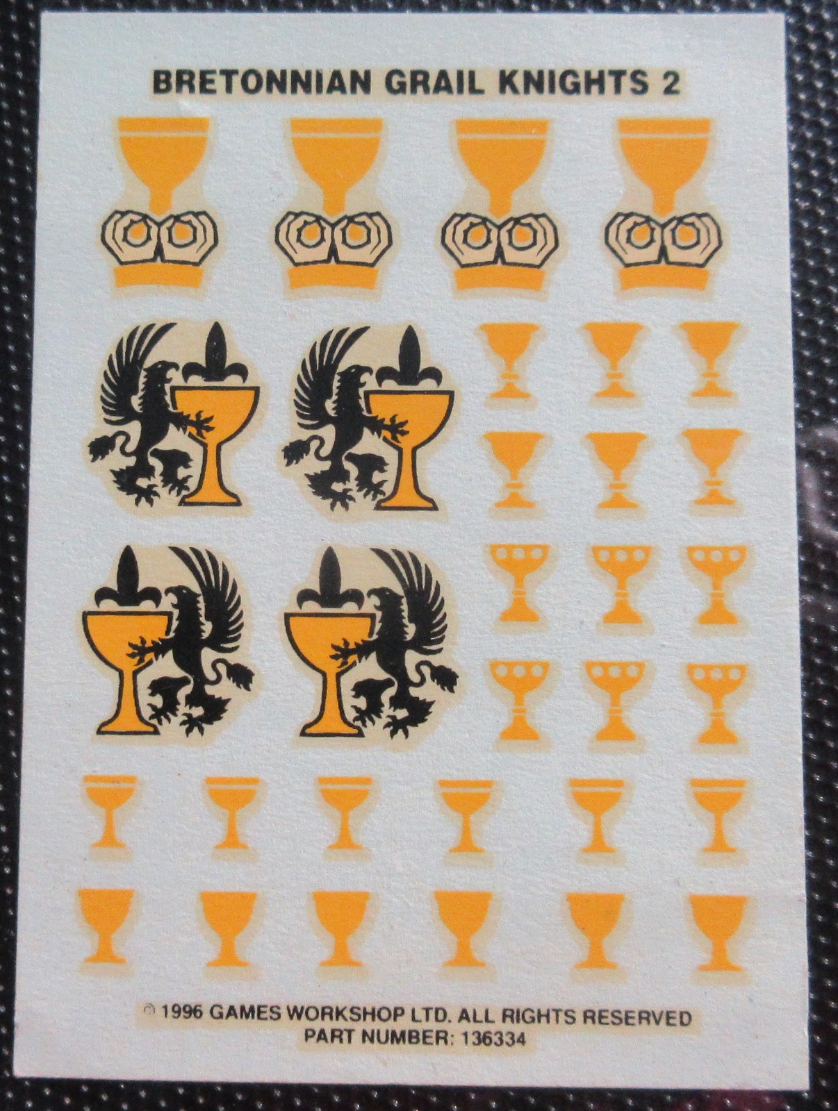 Decals Warhammer Transfers OOP Sheet (1) Bretonnian Grail Knights 2
