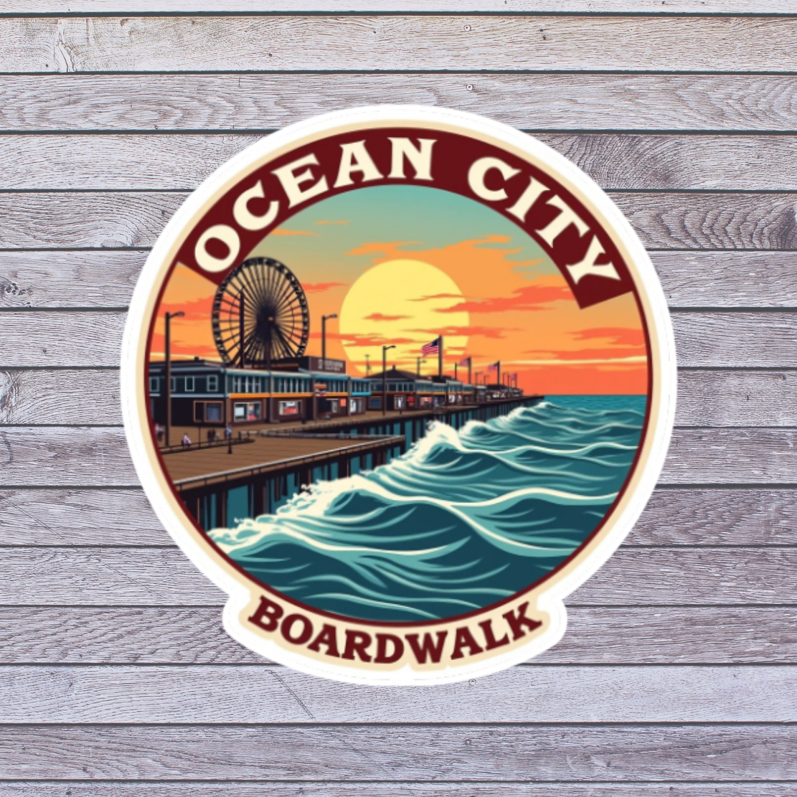 Ocean City MD Sticker Vinyl Decal Classic Boardwalk Pier Sunset