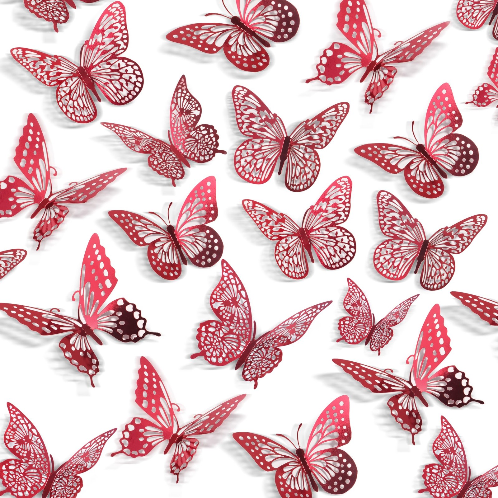 SAOROPEB 3D Butterfly Wall Decor – 48 Pcs, 4 Styles, 3 48 Blood Red