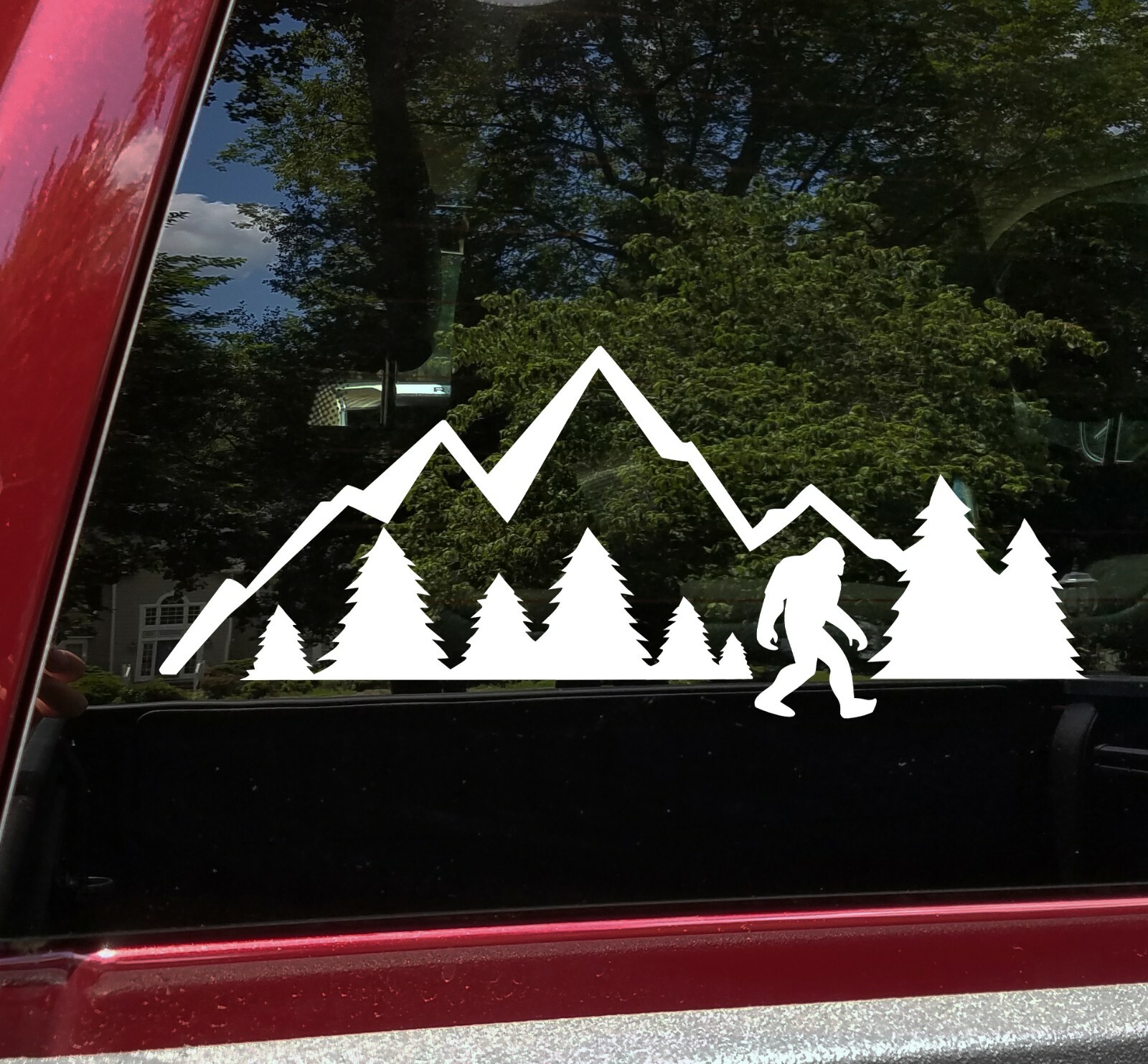 Bigfoot Mountains Scene V7 Vinyl Decal | Sasquatch PNW Trees Camping | Sticker