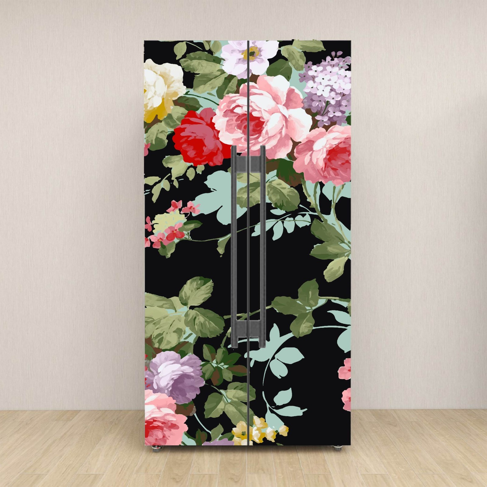Floral Pattern Fridge Vinyl Wrap Refrigerator Decal Modern Kitchen