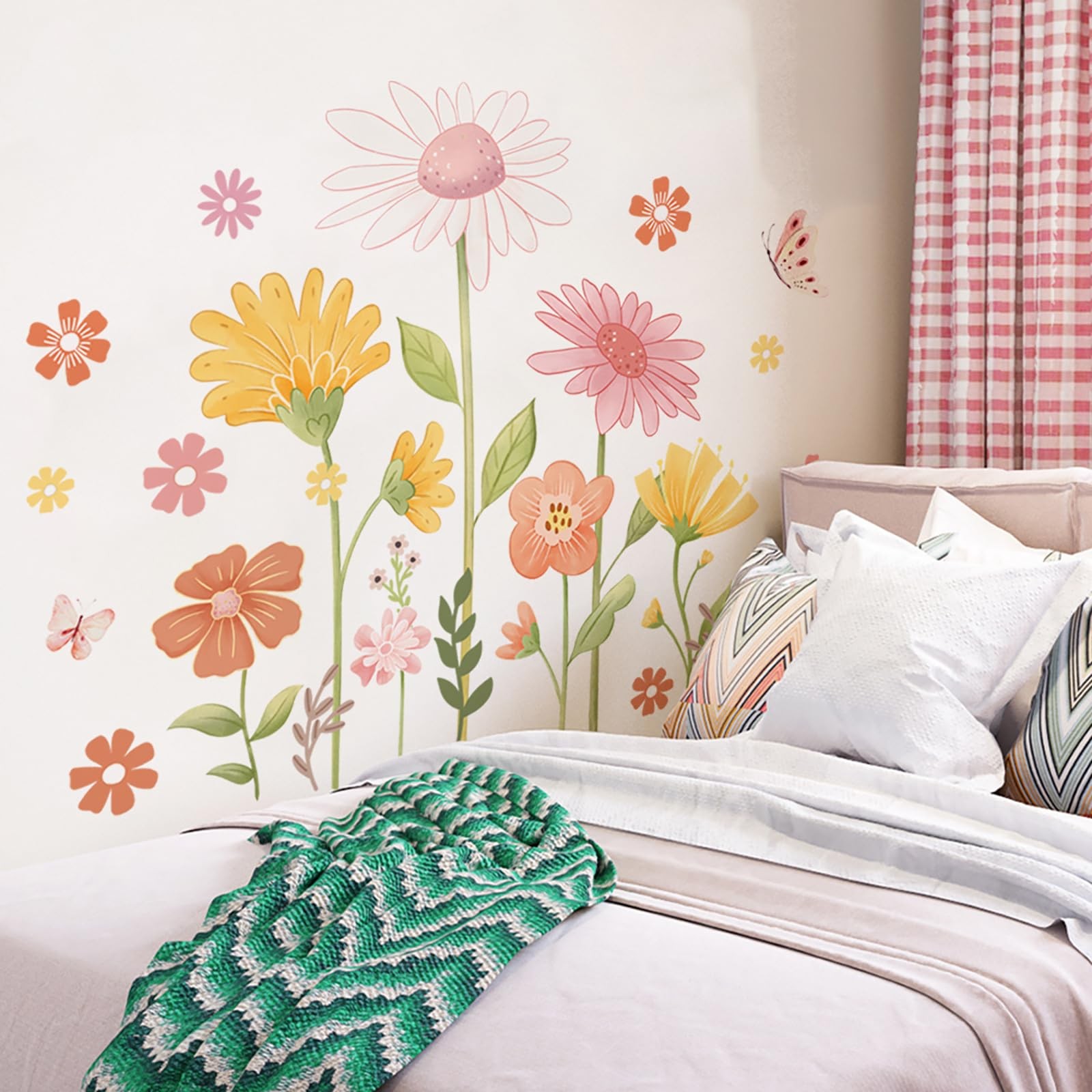 Flower Wall Decals Peel and Stick Colorful Cute Garden Flower Wall Stickers D…