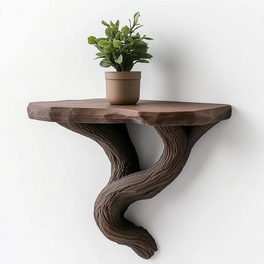 3D Printed Tree Shelf | Floating Wall Shelf with Vine Design | Rustic Plant