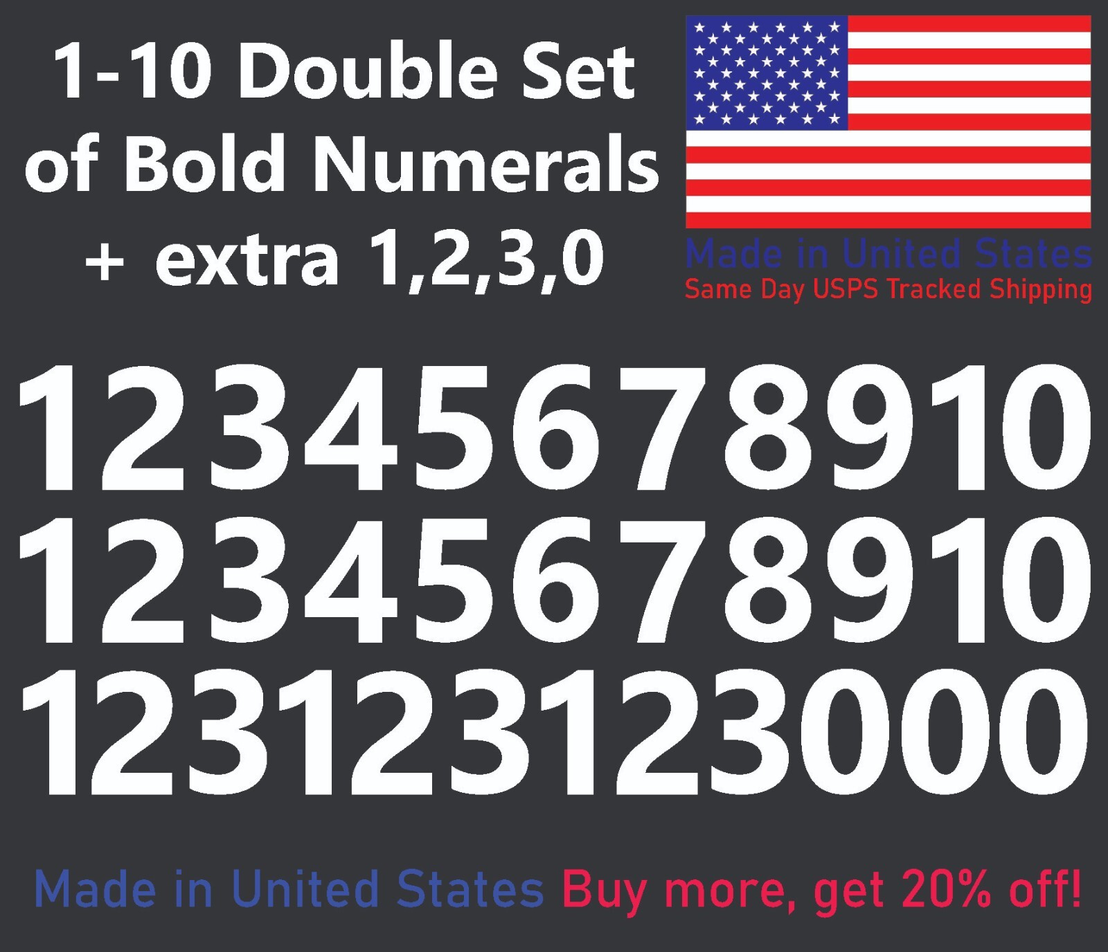1-10 Bolston Bold Outdoor Vinyl Decal Numbers for Mailbox, Door, Address, Locker