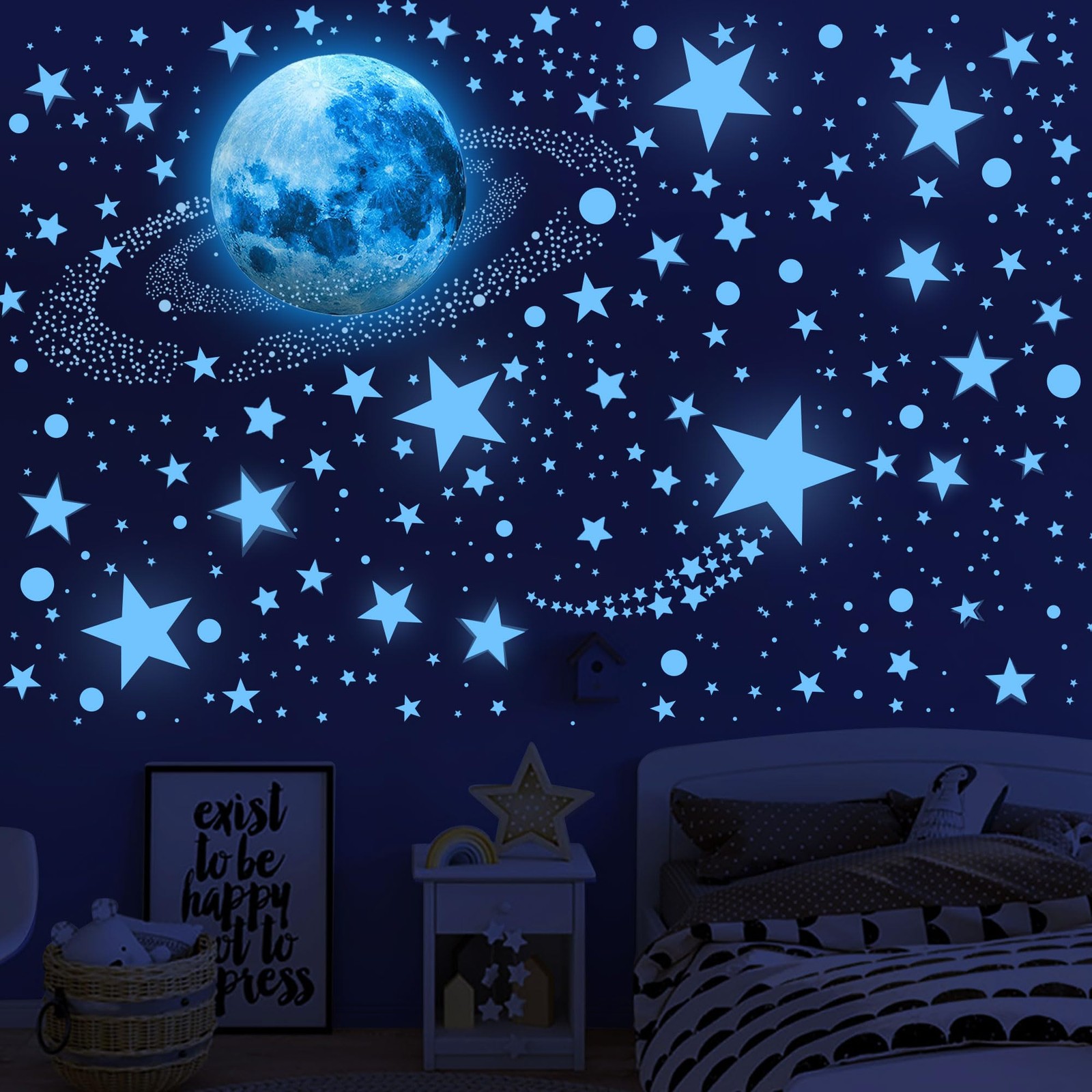 492 Glow in The Dark Stars & Moon Space Galaxy Universe Planet Wall Decals – Blu