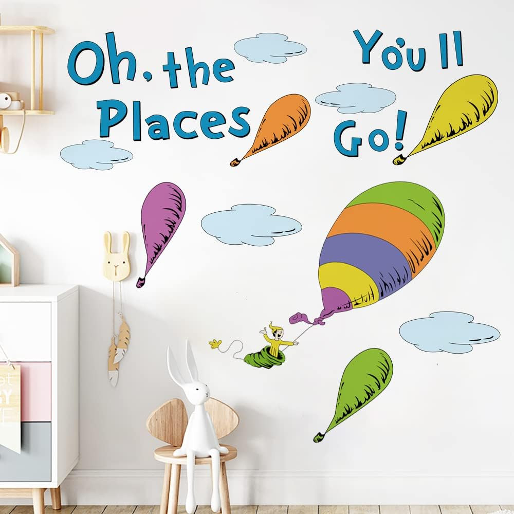 Oh The Places You’ll Go Wall Decal Hot Air Balloon Quote Sticker Kids Room
