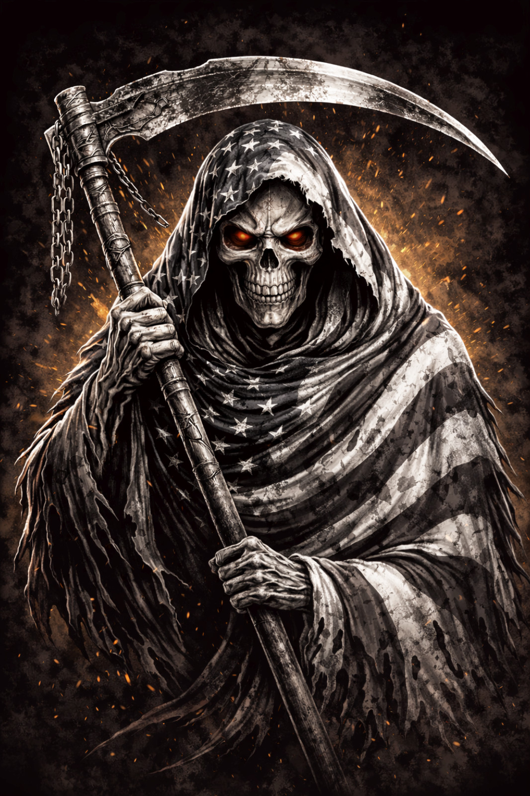 Grim Reaper American Flag Sticker Patriotic Skull USA Horror Vinyl Decal Matte W