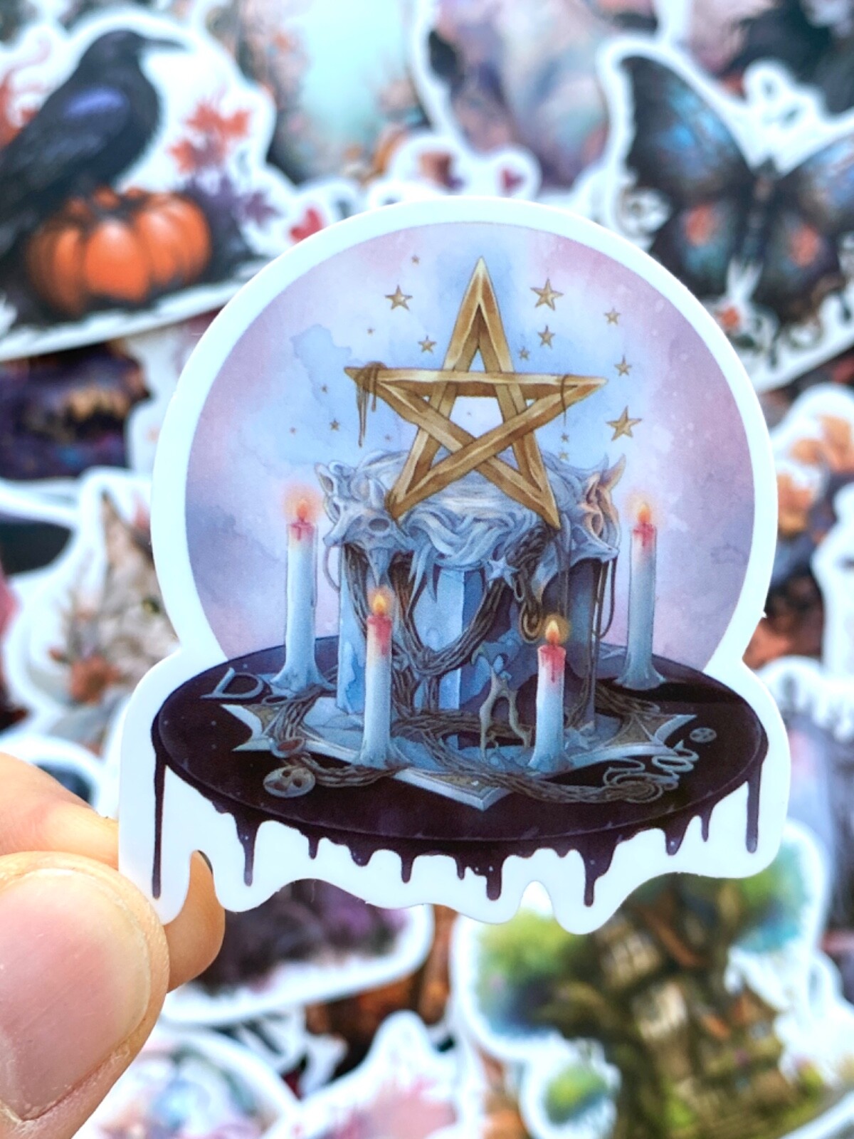 5-50 pcs Gothic Witch Stickers, Halloween Raven Dark Candle Water Bottle Decals