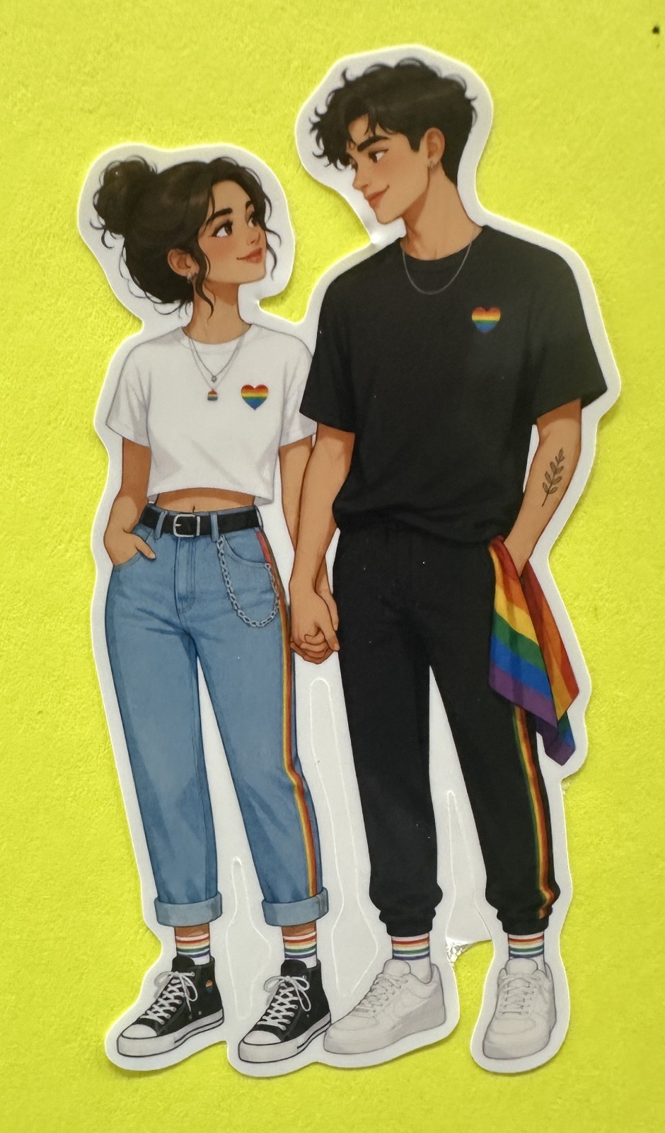 3 inch LGBTQ Pride Couple Sticker Cute Rainbow Love Vinyl Decal Aesthetic