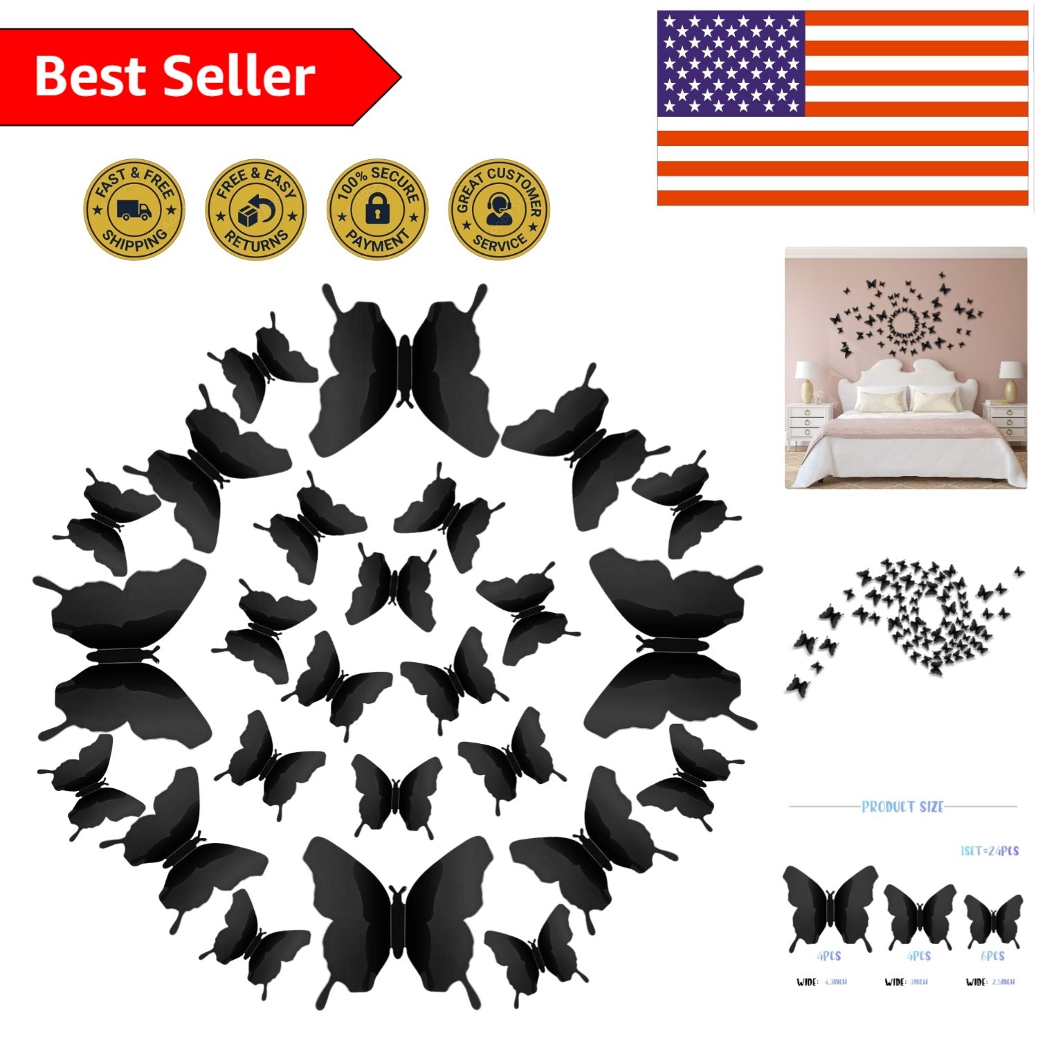 Gorgeous 48 Black Mirror Butterfly Removable Wall Stickers for All Occasions
