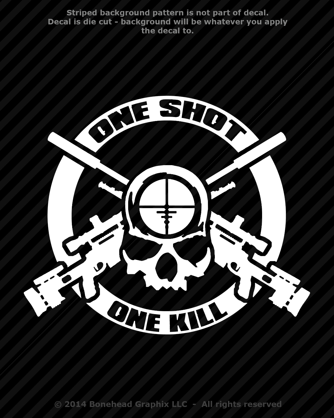 One Shot One Kill Sniper Skull XS-M Vinyl Decal Zombie Military Sticker Tablet