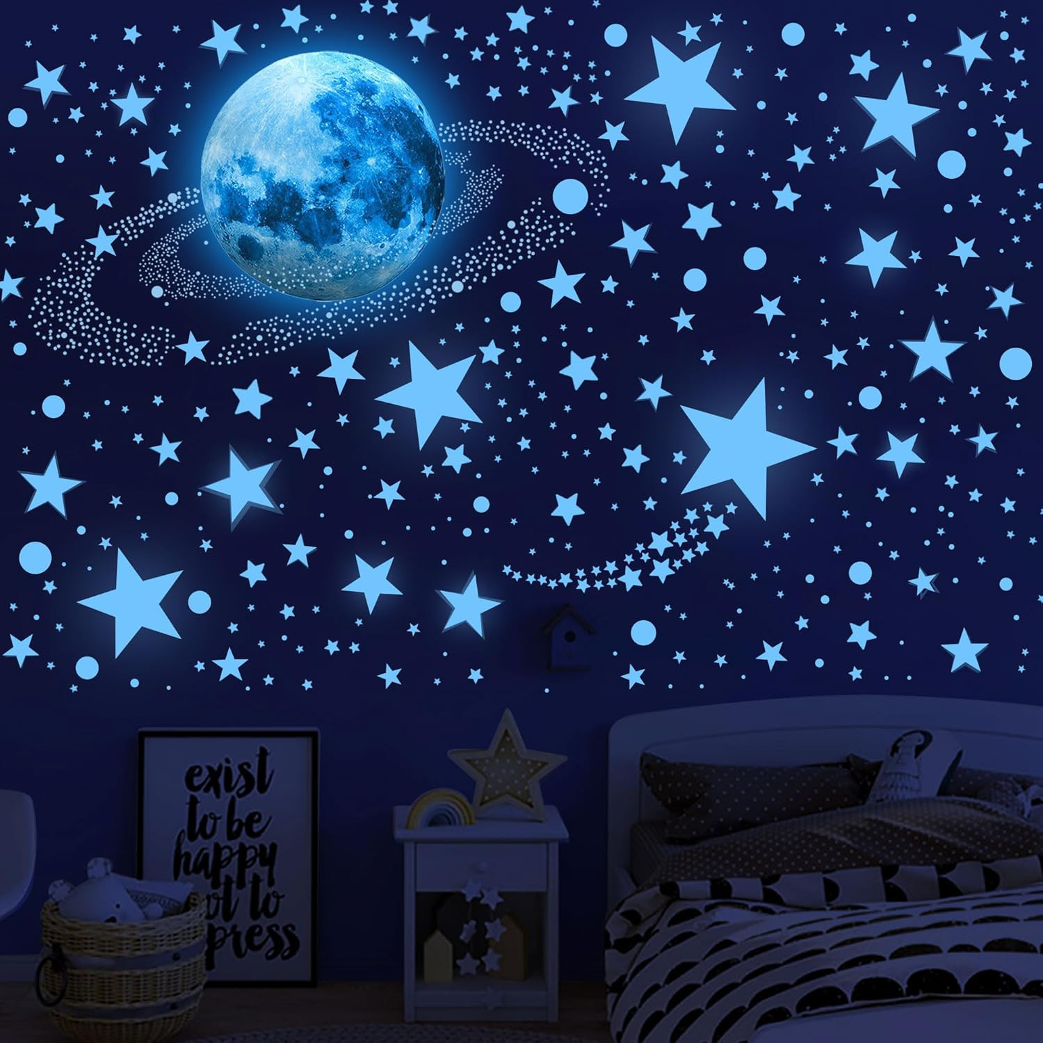 492 Glow in the Dark Stars & Moon Space Galaxy Universe Planet Wall Decals – Blu