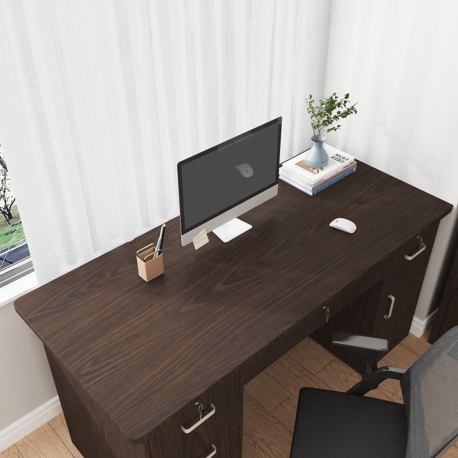 JSEVEM 16″×197″ Dark Brown Black Walnut Wood Wallpaper Peel and Stick Faux