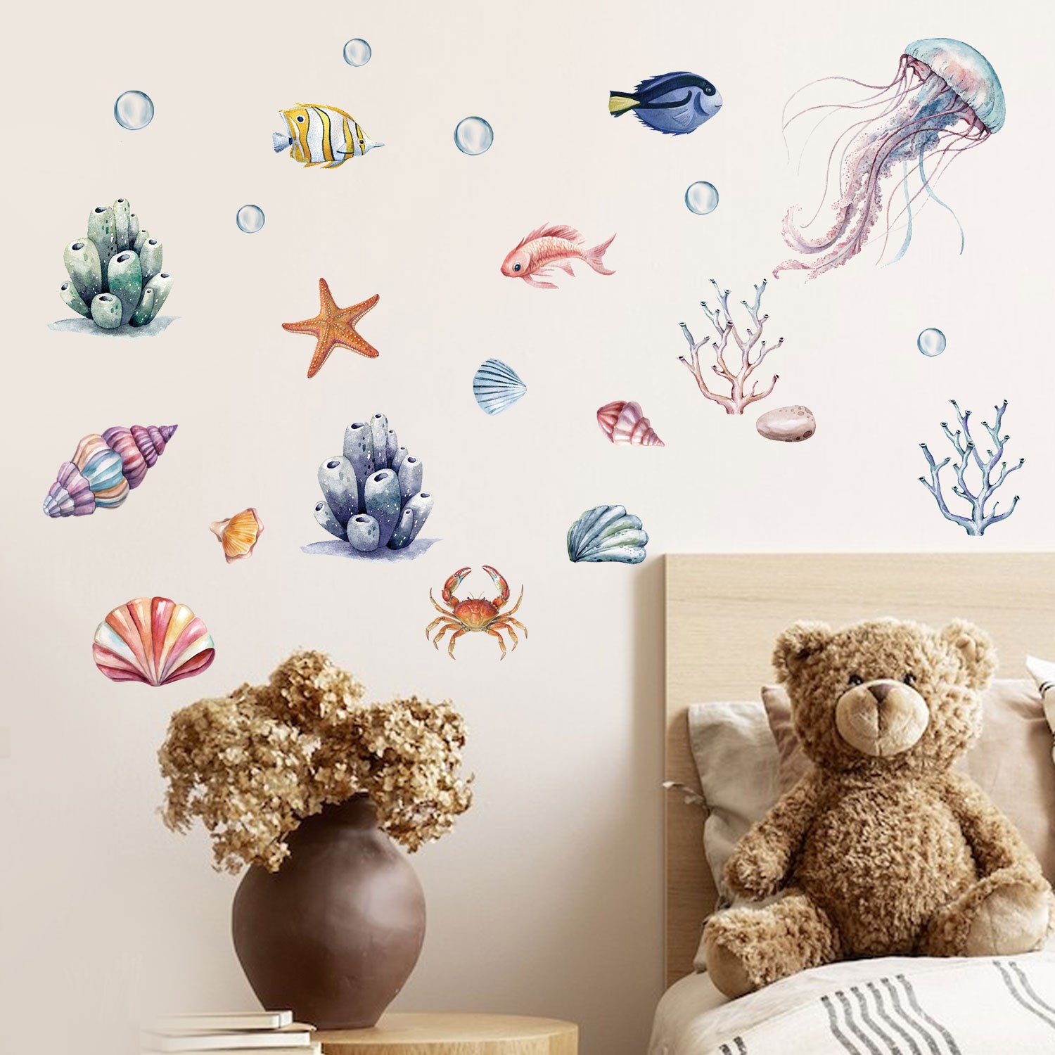 2 PCS Exquisite Ocean Wall Stickers Removable Marine Life Decor for Living Room