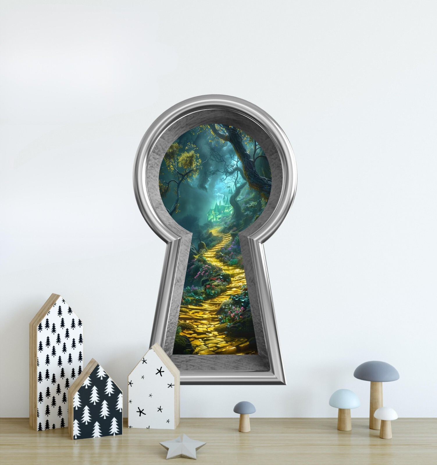 Yellow Brick Road at Night Keyhole Wall Decal Emerald City Castle Wall Sticker