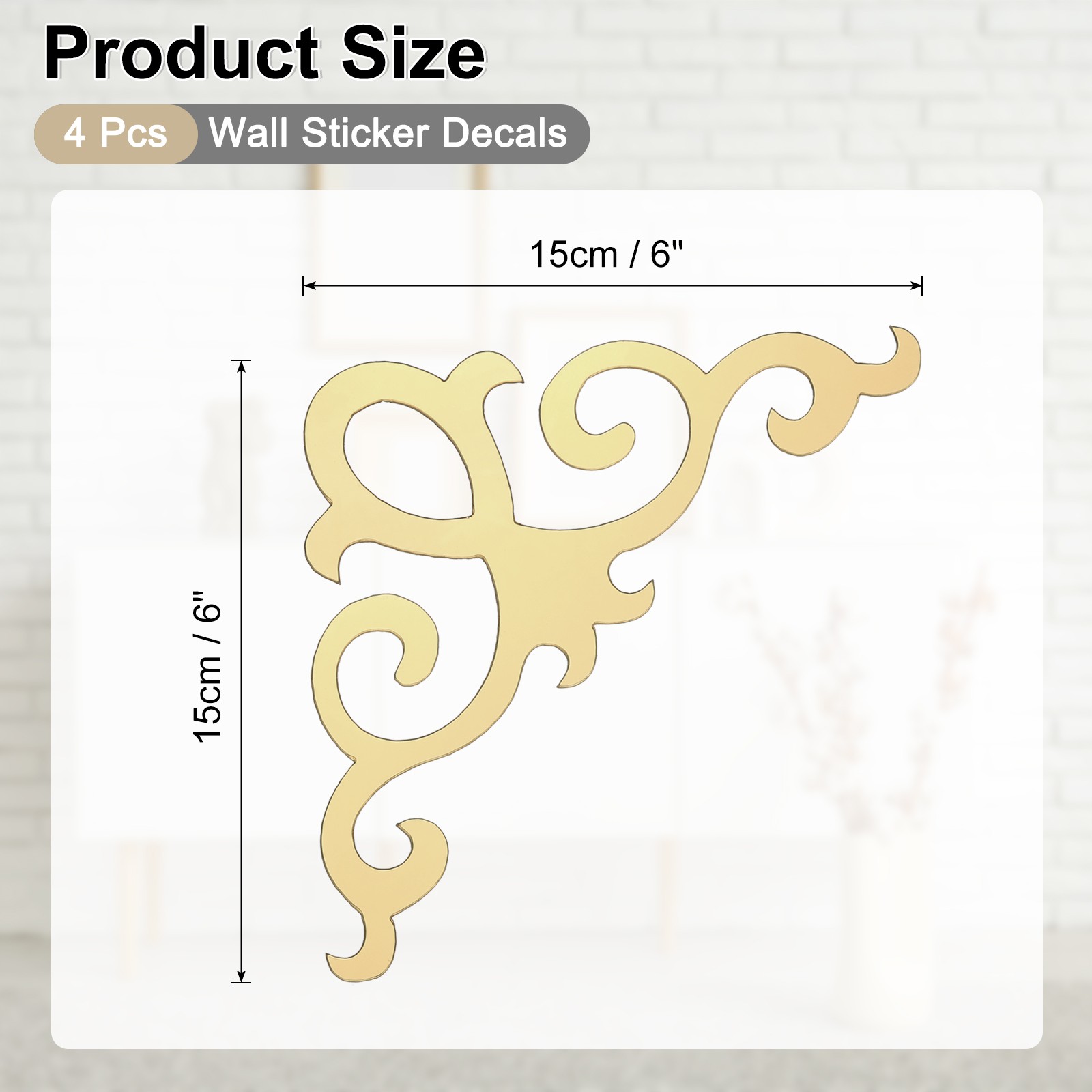 4Pcs Seif-Adhesive Wall Sticker Mirror Decals for Home Light Gold (15x15cm)