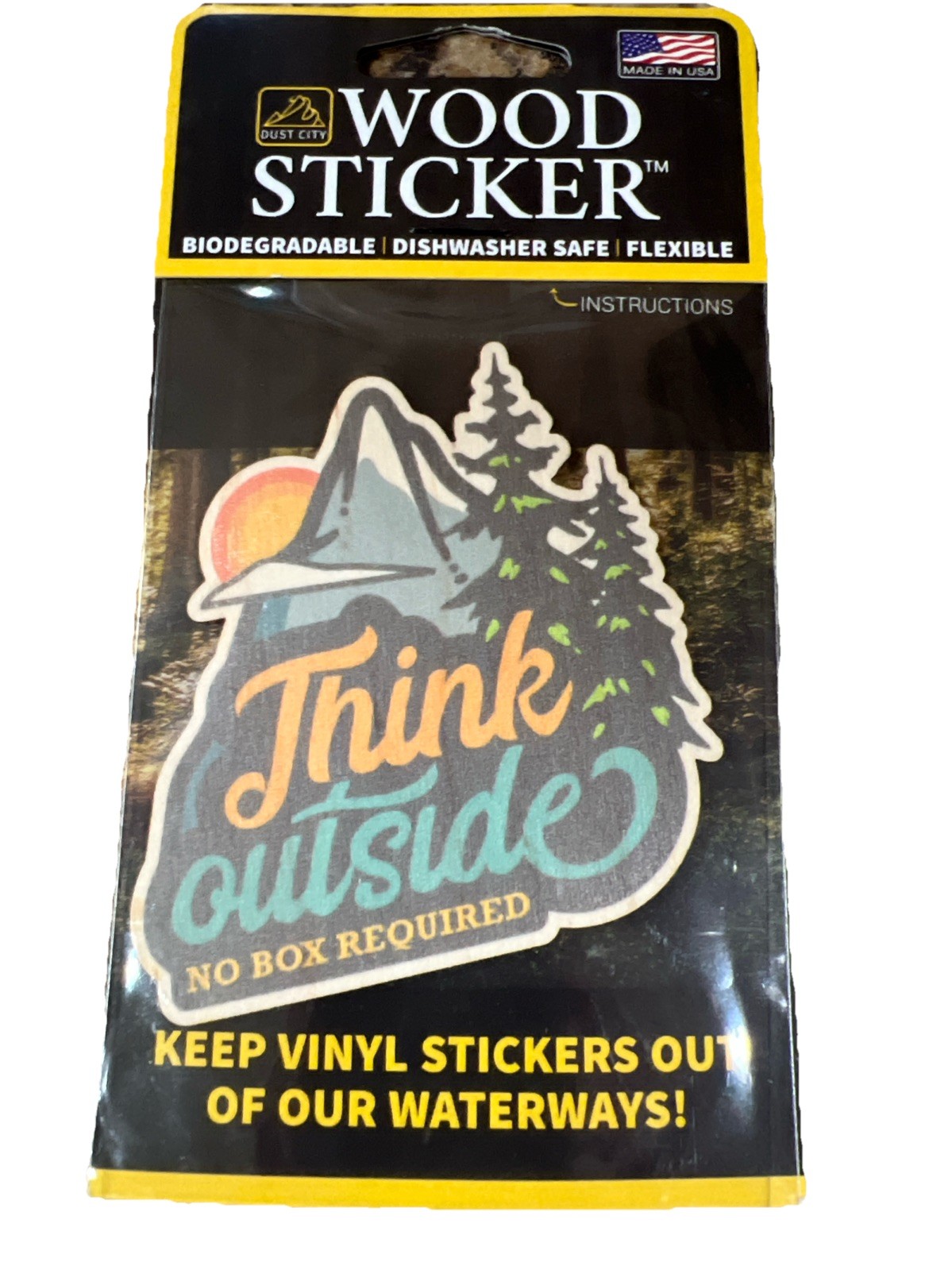 Think Outside No Box Required WOOD Sticker Dishwasher Biodegradable Dust Cit NEW