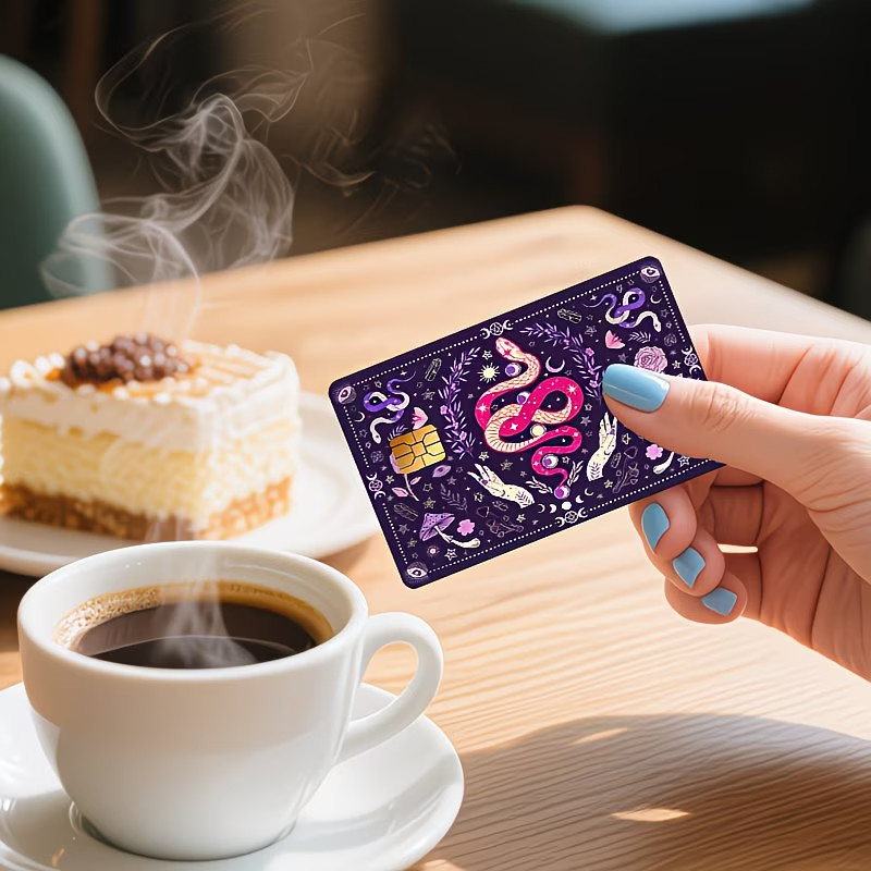 Pink & Purple Snakes with Floral Mushrooms & Sun Moon Credit Card Skin Sticker