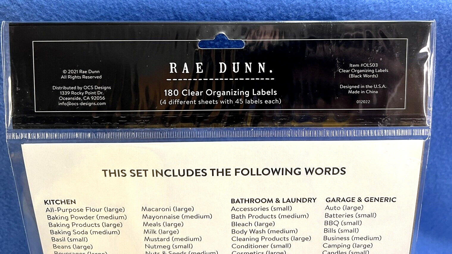 New & Sealed RAE DUNN 180 Clear Stickers Organizing Kitchen Labels Black Letters