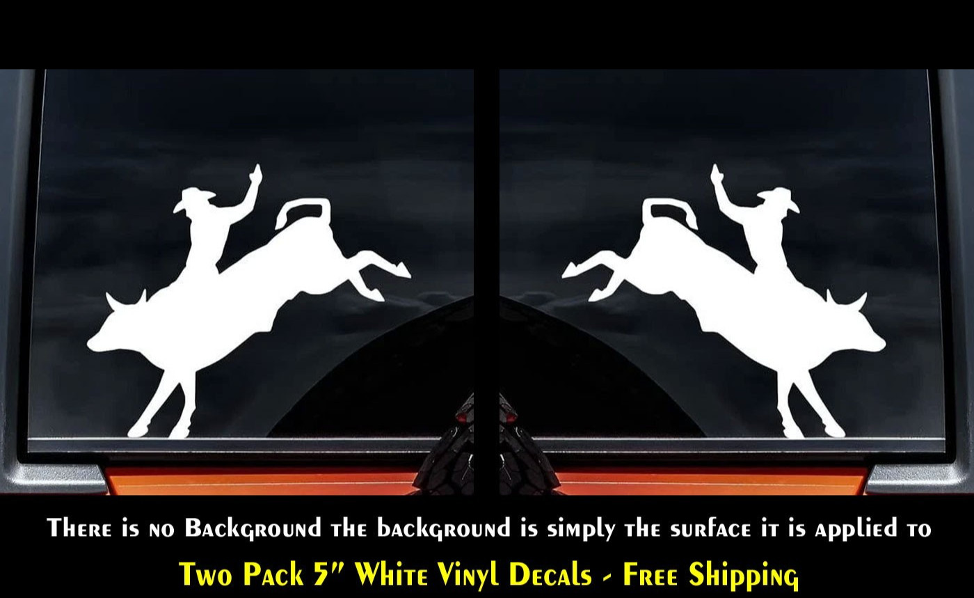 Bull Rider Rodeo Two 5″ White Decals Vehicle Window Any Flat Surface