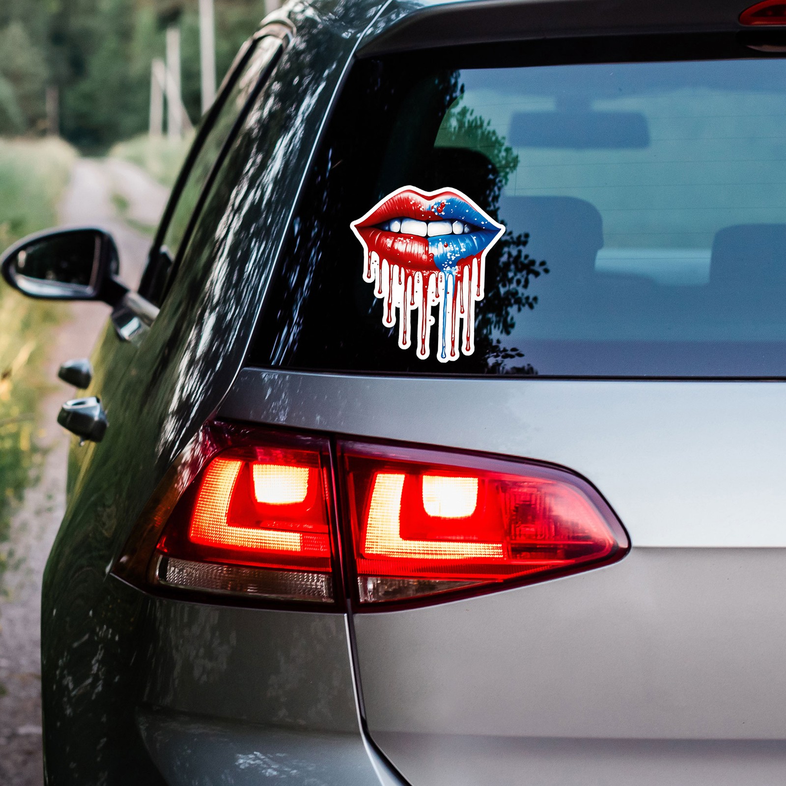 Dripping Red Blue Lips – Vinyl Decal Sticker – Car Window Laptop – ebn11360