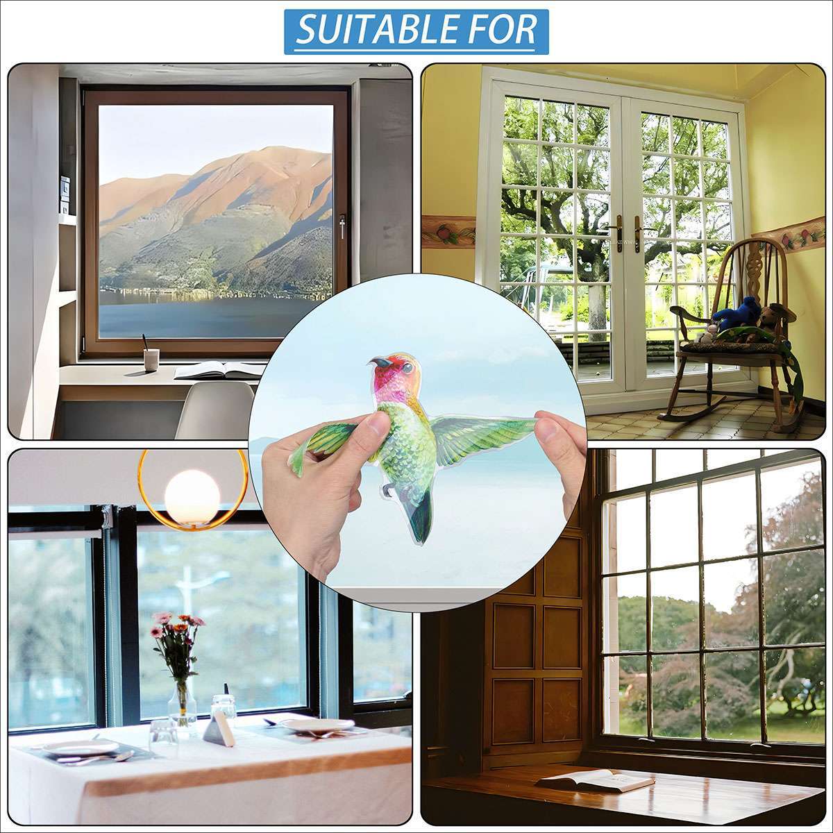 Hummingbird Window Clings Non Adhesive Vinyl Stickers Beautiful Glass Decals