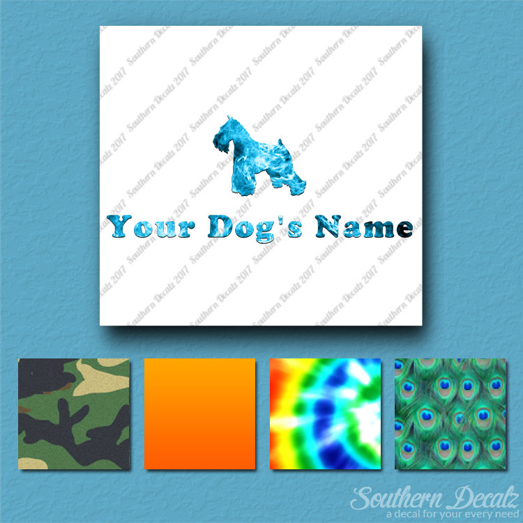 Custom Miniature Schnauzer Dog Name Decal Sticker – 25 Printed Fills – 6 Fonts