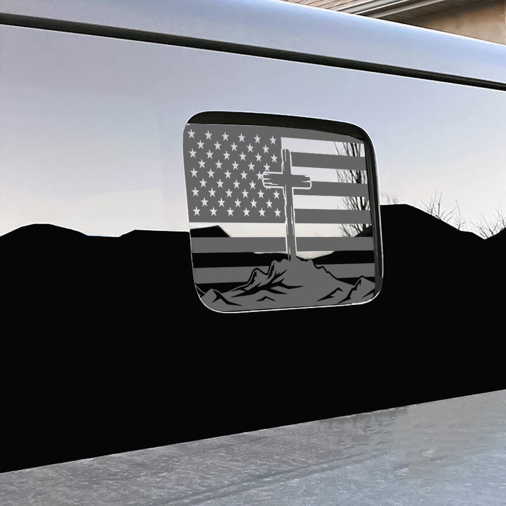 Rear Middle Window Amercian Flag Decal With Cross Fits Jeep Gladiator 2018-2026
