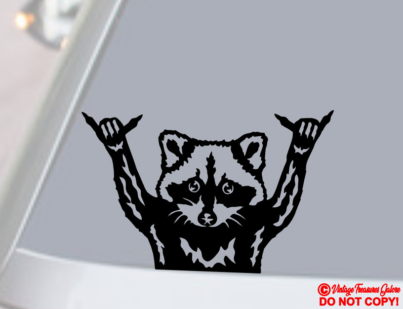 RACCOON HANG LOOSE -VINYL DECAL CAR REAR BACK WINDOW BUMPER STICKER SHAKA SIGN