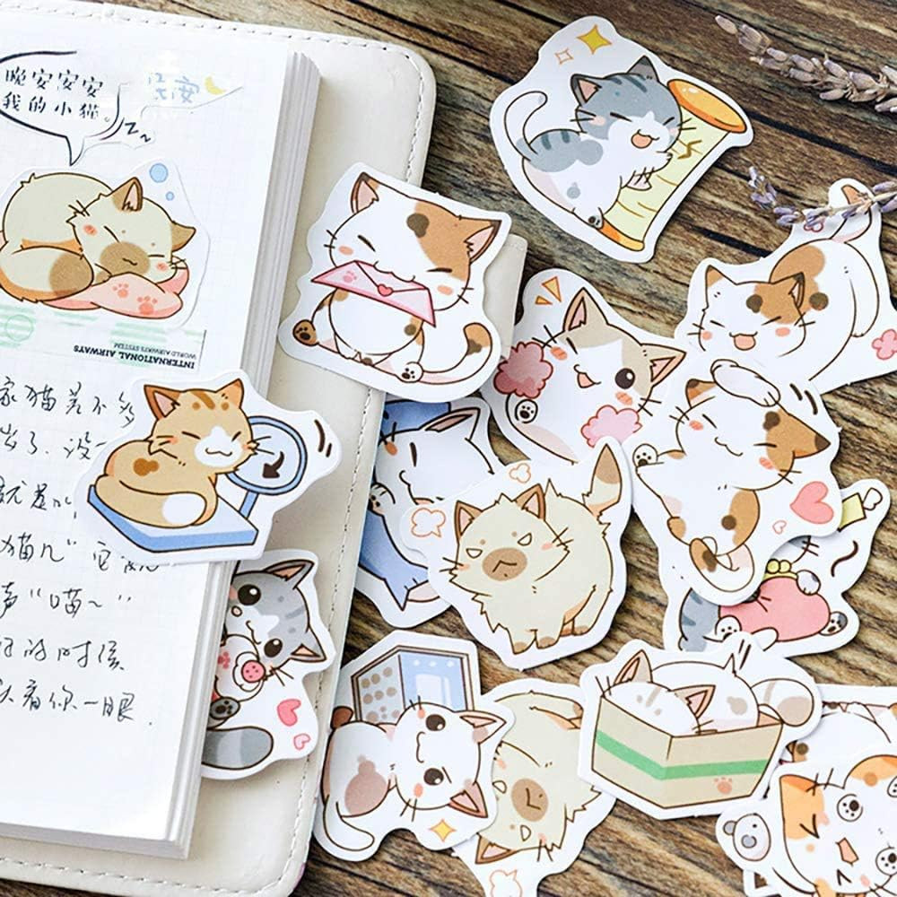 Small Size Scrapbook Stickers, 45Pcs Boxed DIY Decoration Super Cute Cats Stick