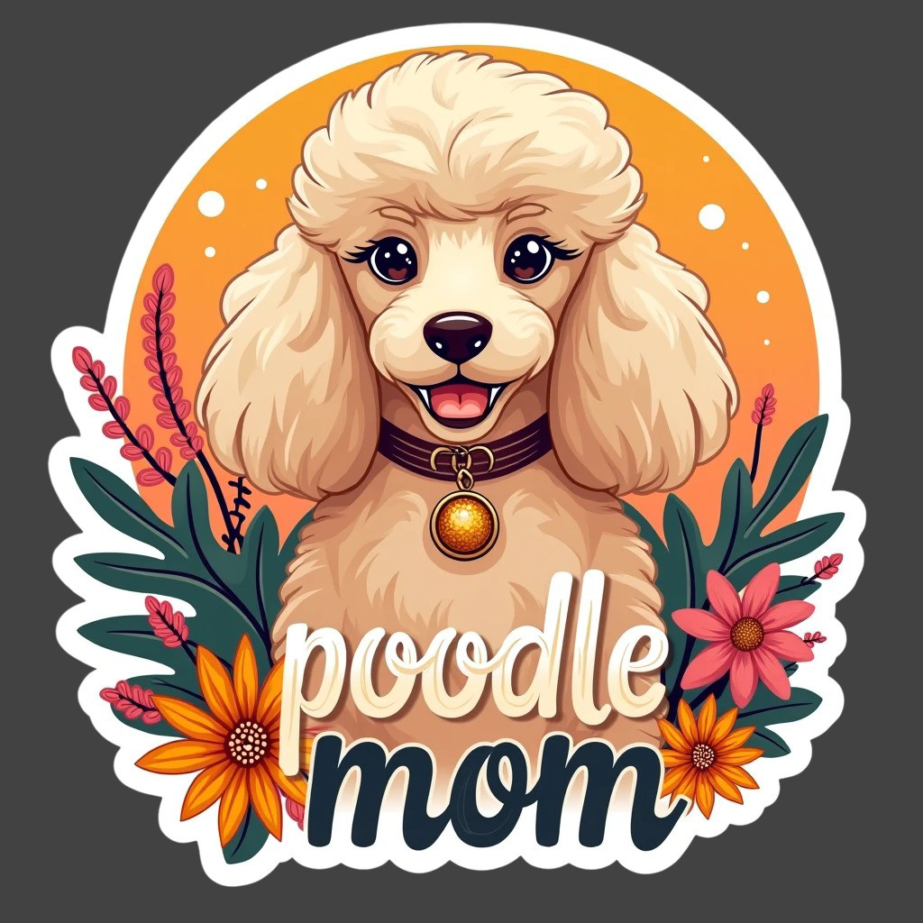 Poodle Sticker Vinyl Decal Cream Poodle Mom Flowers Cute Dog Lover Gift