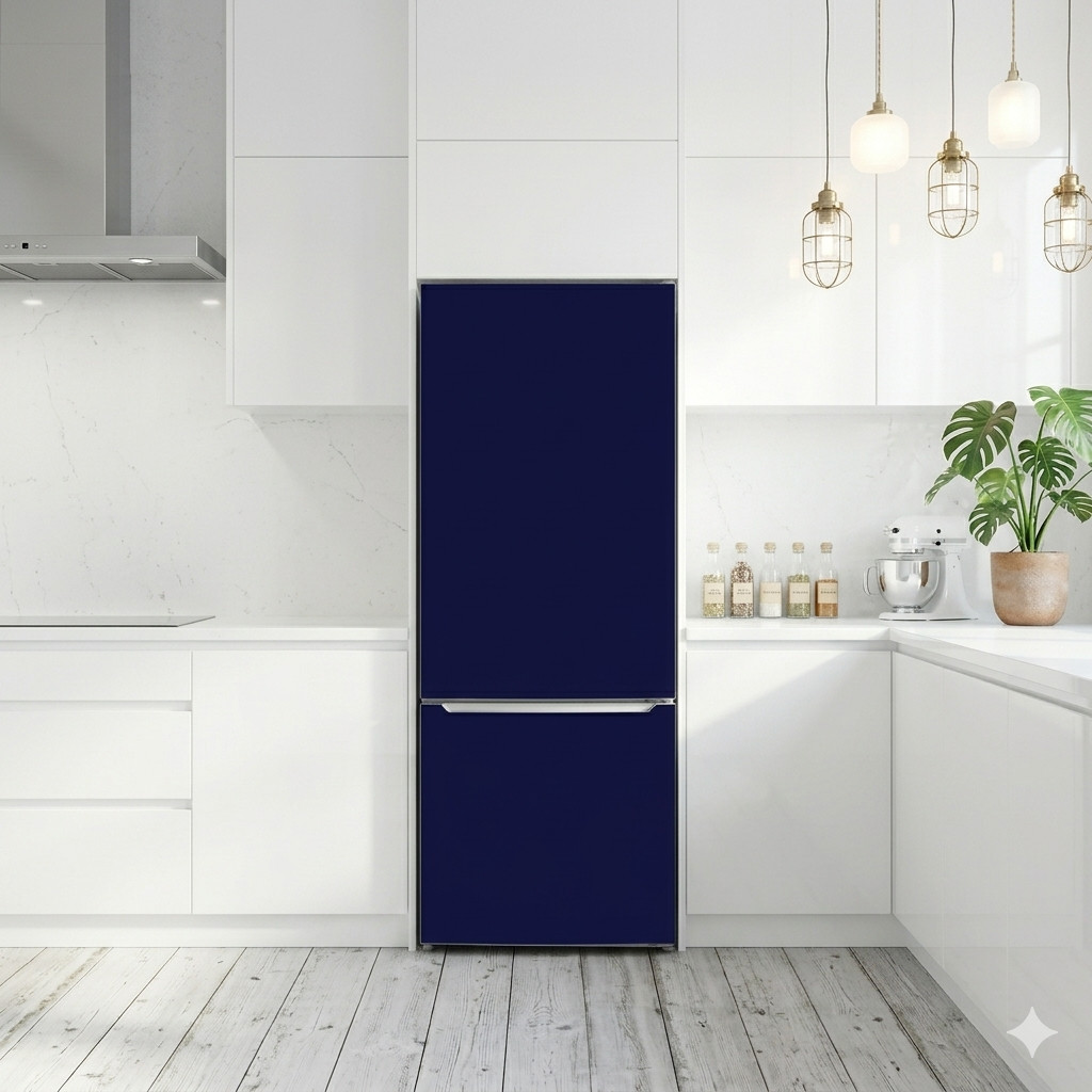 Dark Blue Solid Color Refrigerator Wrap Removable Vinyl Cover
