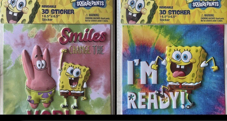 2 SpongeBob Patrick 3D Reusable Sticker 6.5×6.5 Inches Laptop Locker Decor