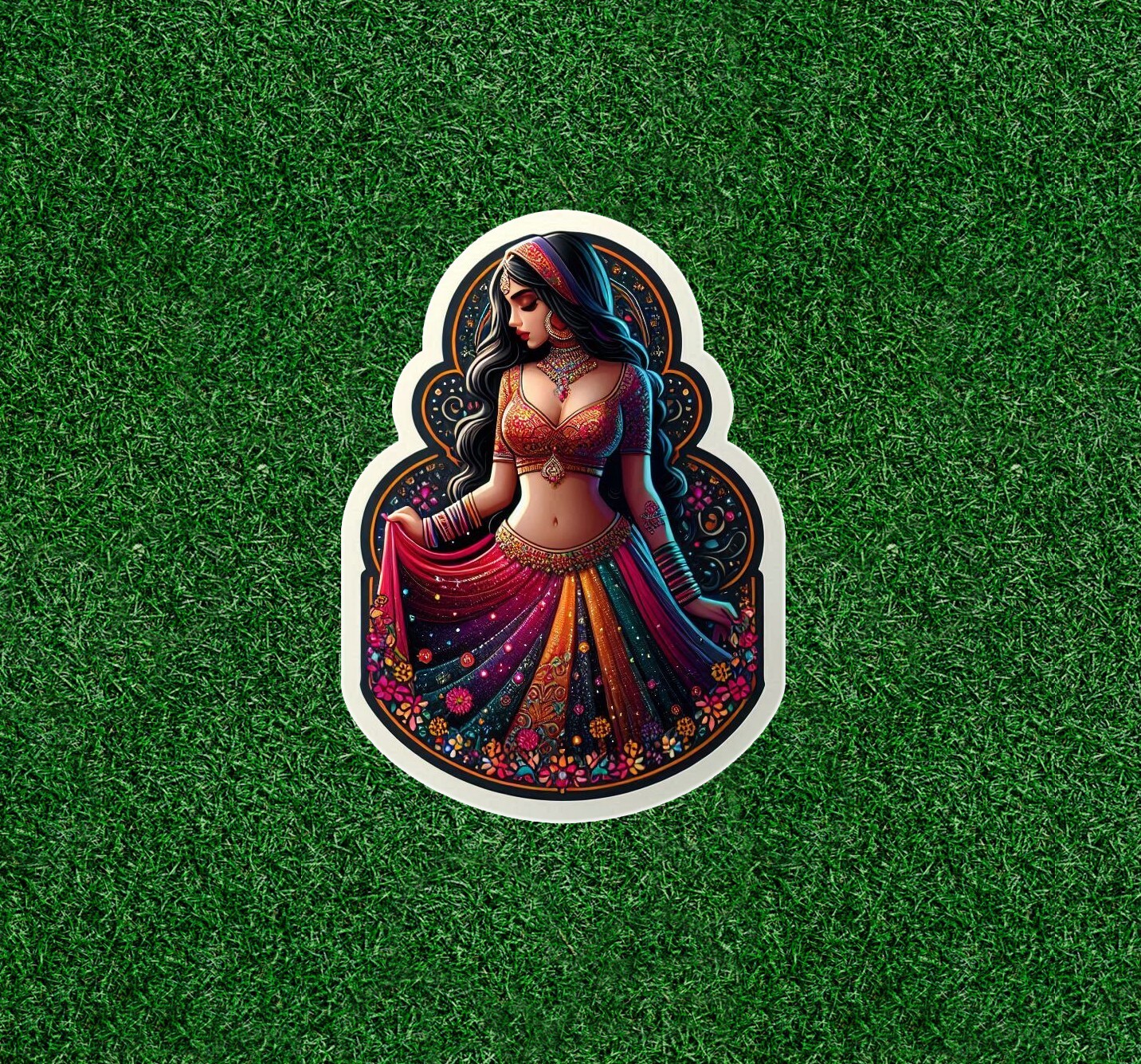 Beautiful Indian lady in colorful lehenga sari vinyl decal sticker – many sizes