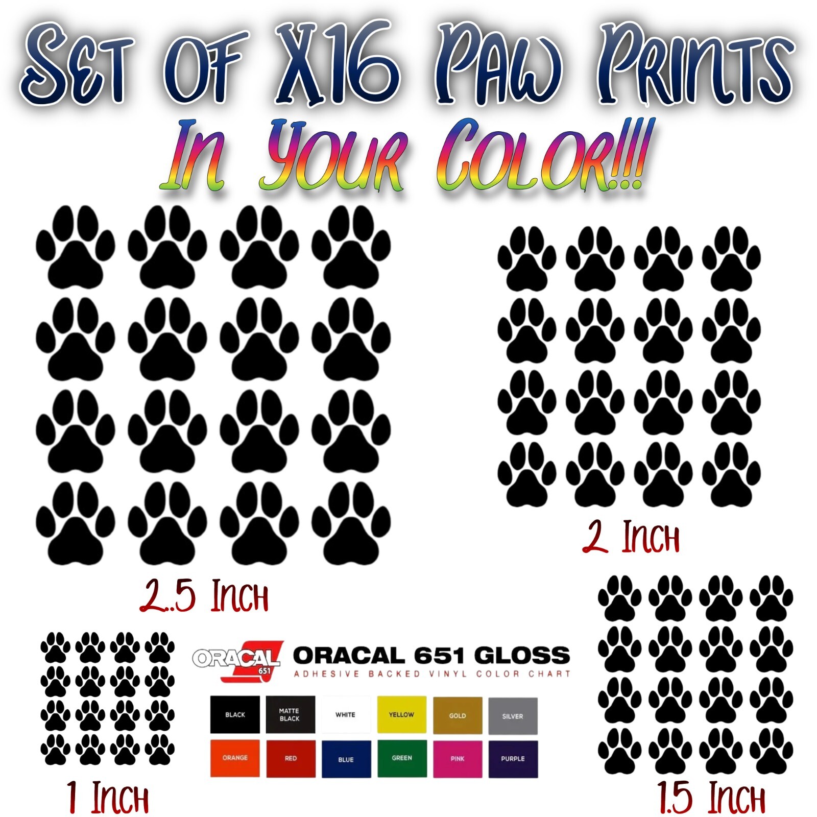 CAT Paw Print Decals Pet Animal 1.5″ or 2.5″ Wall Window Floor Stickers Big Set