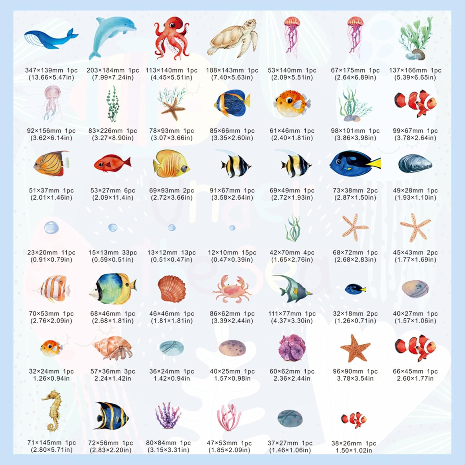 Sea Turtle Ocean Fish Wall Decals Glow in The Dark, Under The Sea Life Animals S