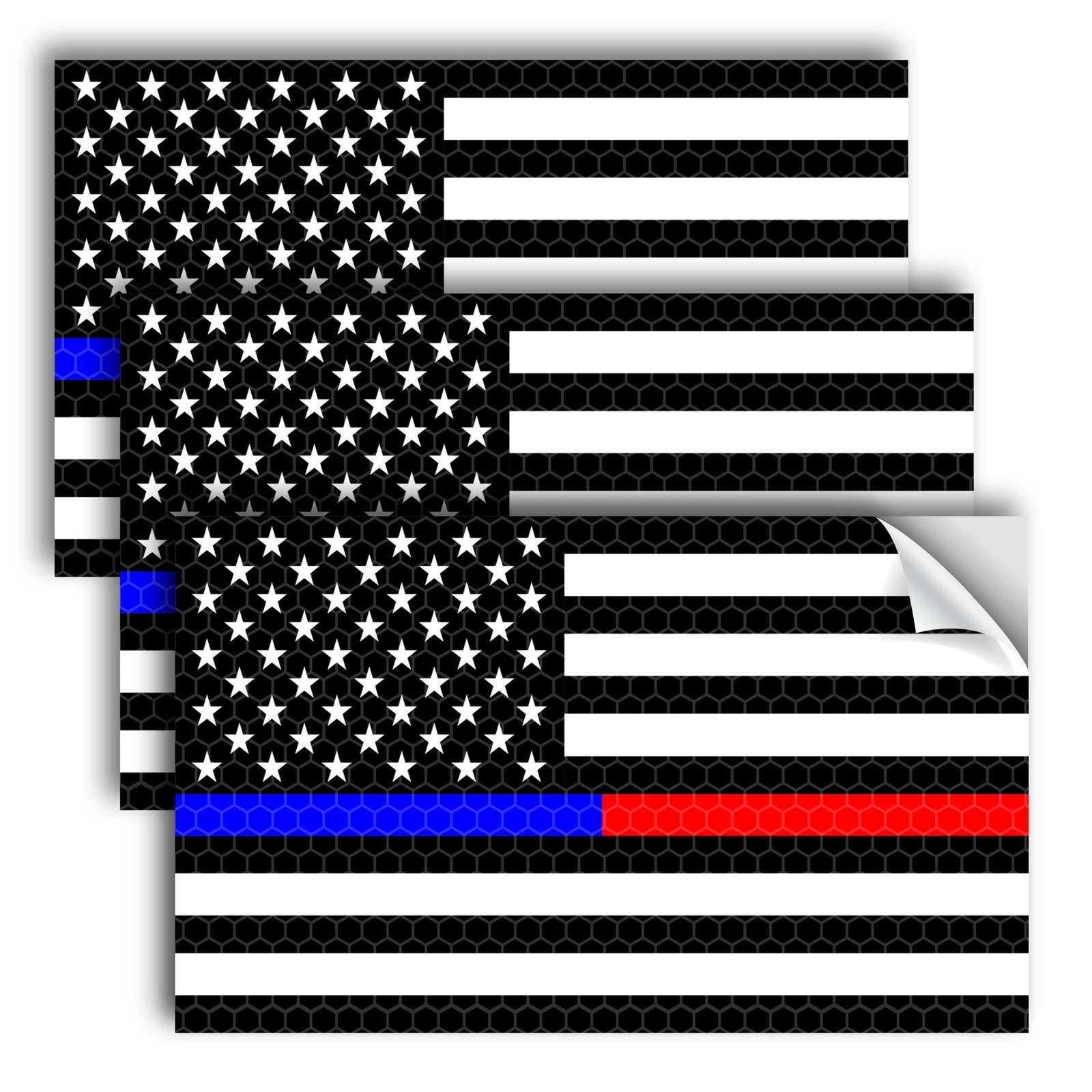 3PC Reflective Red and Blue Line Decal – 5×3 Inches – USA Thin Blue Red Line …