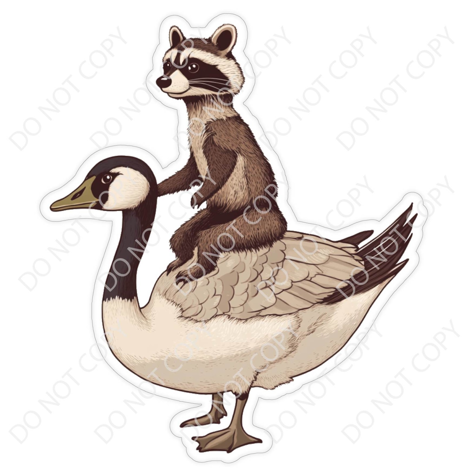 Laminated Vinyl Decal Die Cut Waterproof Sticker – Raccoon Riding Goose