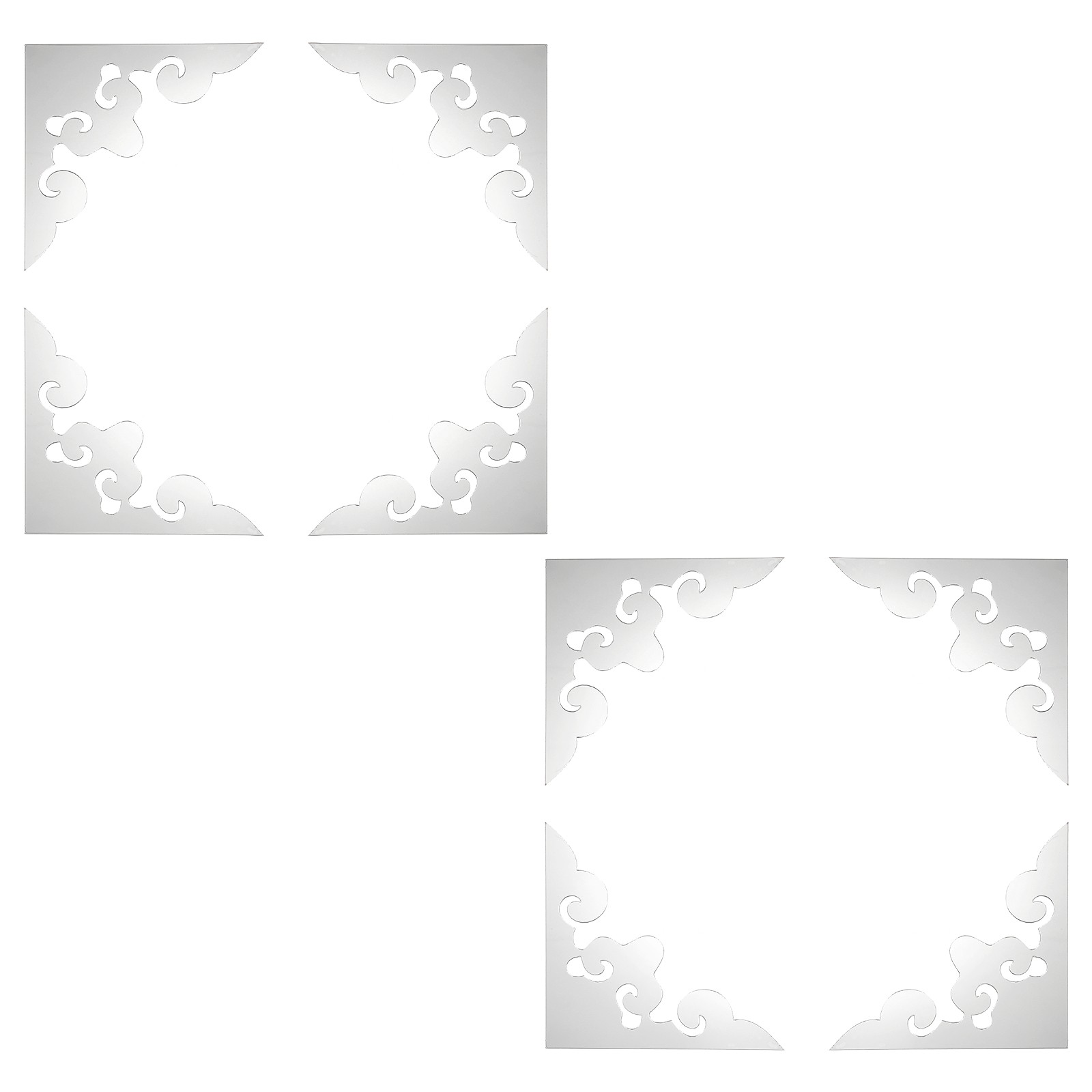 8Set Corner Decorative Pattern Hollow Mirror Wall Stickers(Silver 4×4″)