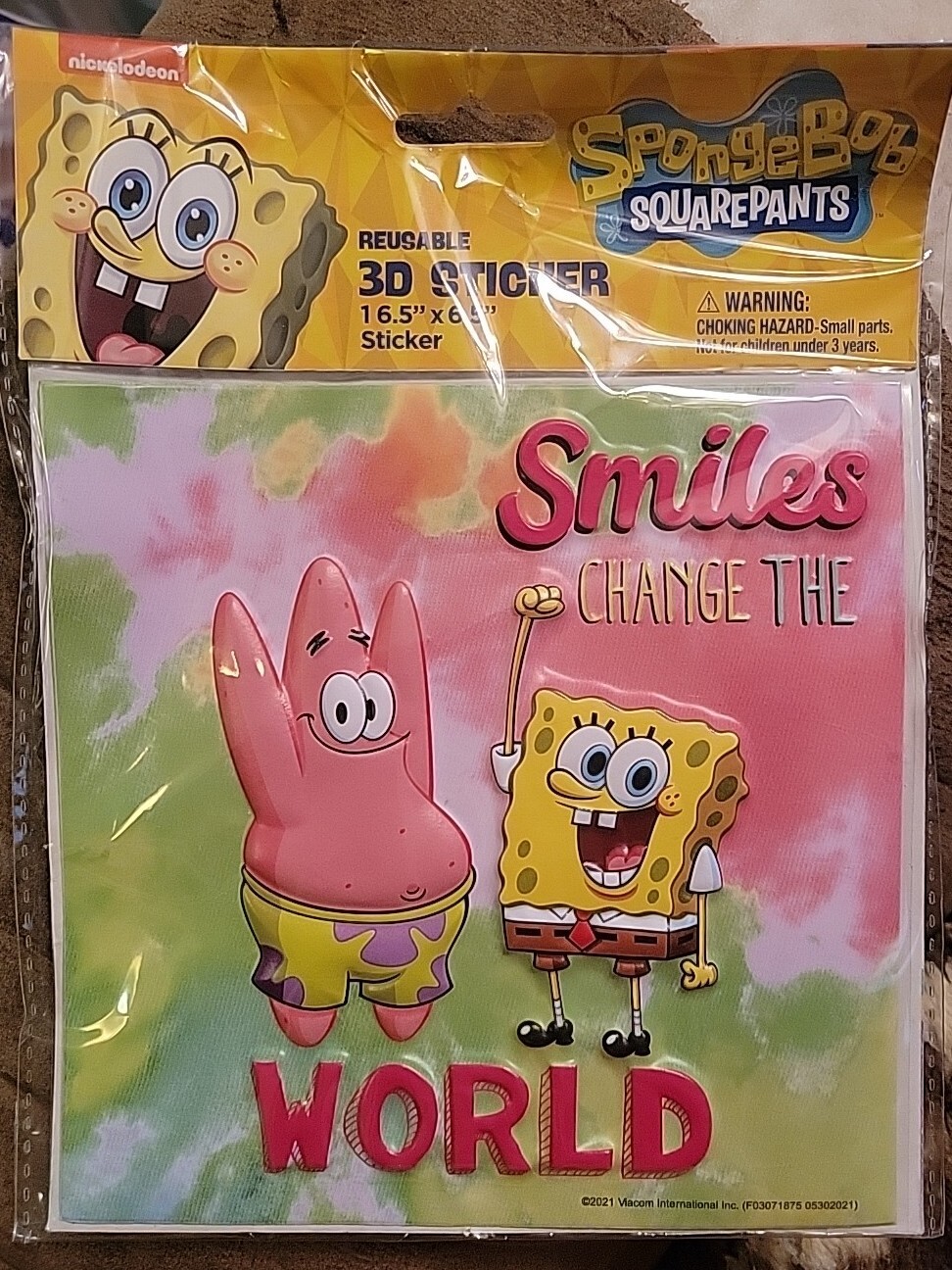 Spongebob & Patrick Reusable 3D Sticker Smiles Change The World 6.5″ x 6.5″ – E5