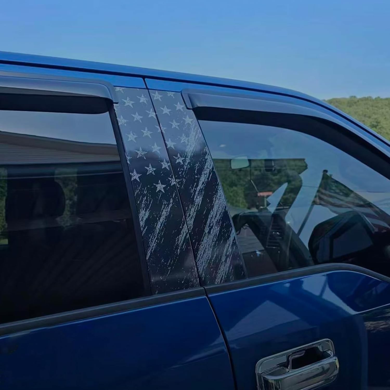 Universal 2PCS Car Pillar American Flag Decal – Distressed Matte Black Vertic…
