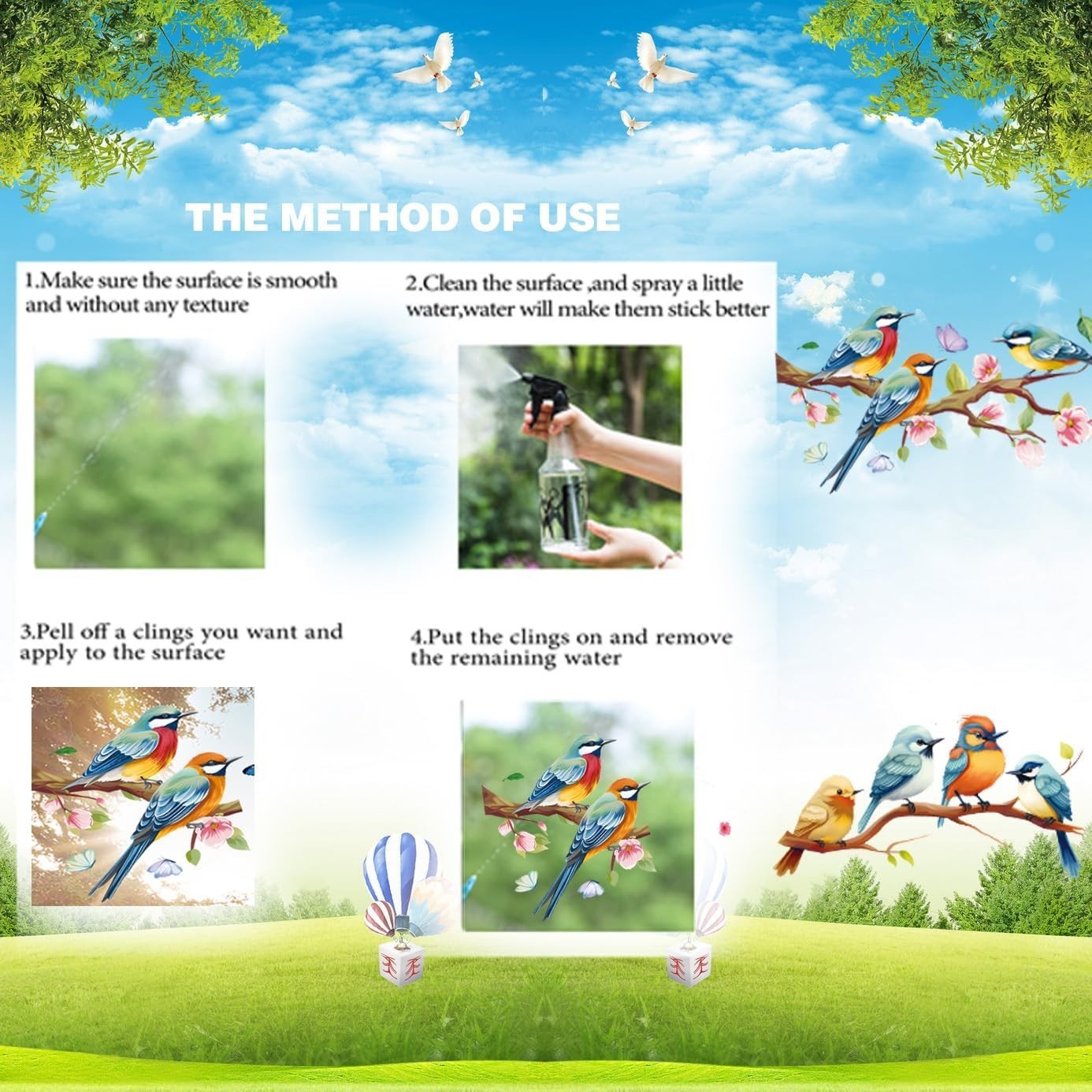 78PCS Spring Window Cling Stickers Tulip Butterfly Bird Strike Decals