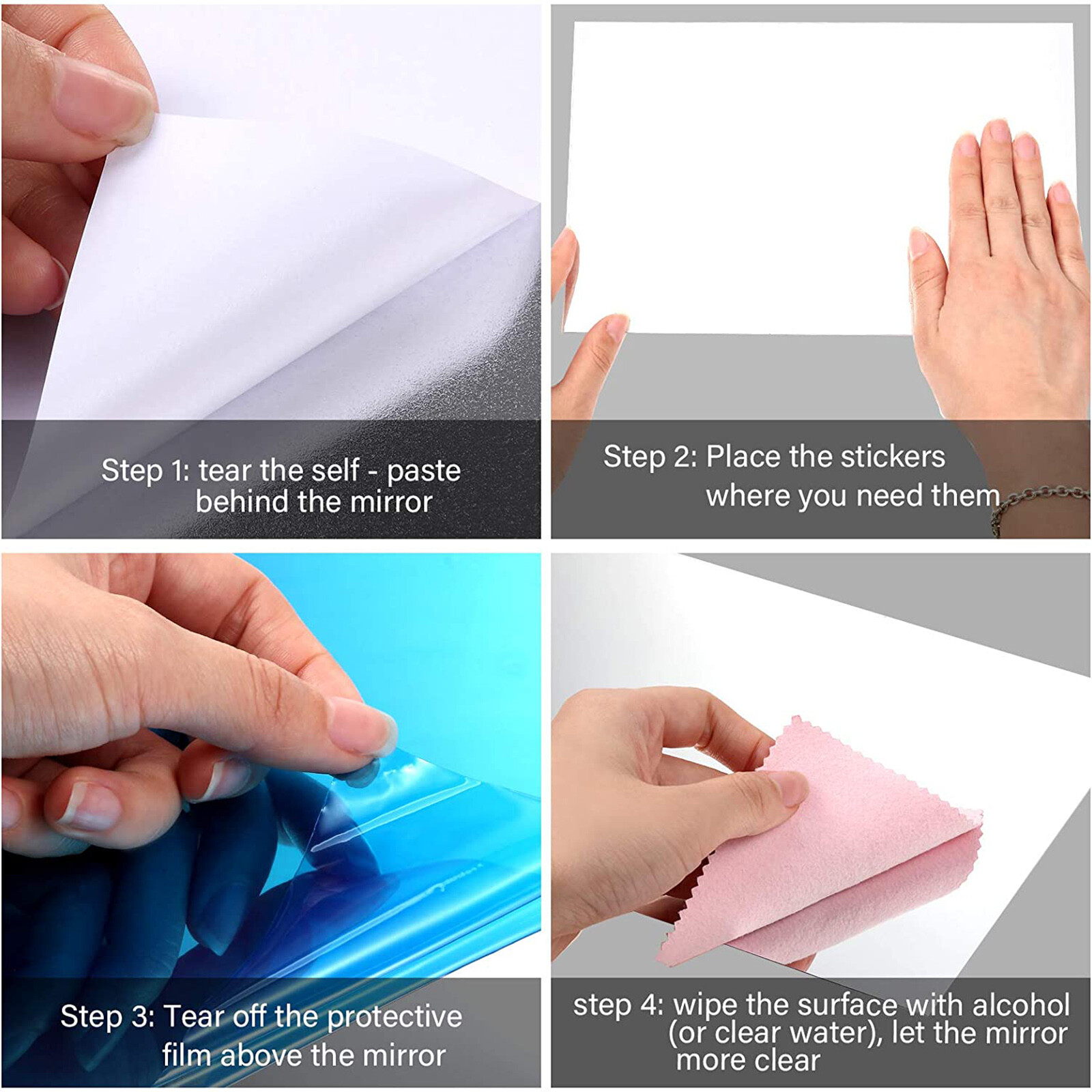 12Pcs 2-Size Self Adhesive Mirror Sheets Reflective Wall Sticker Film Home Decor