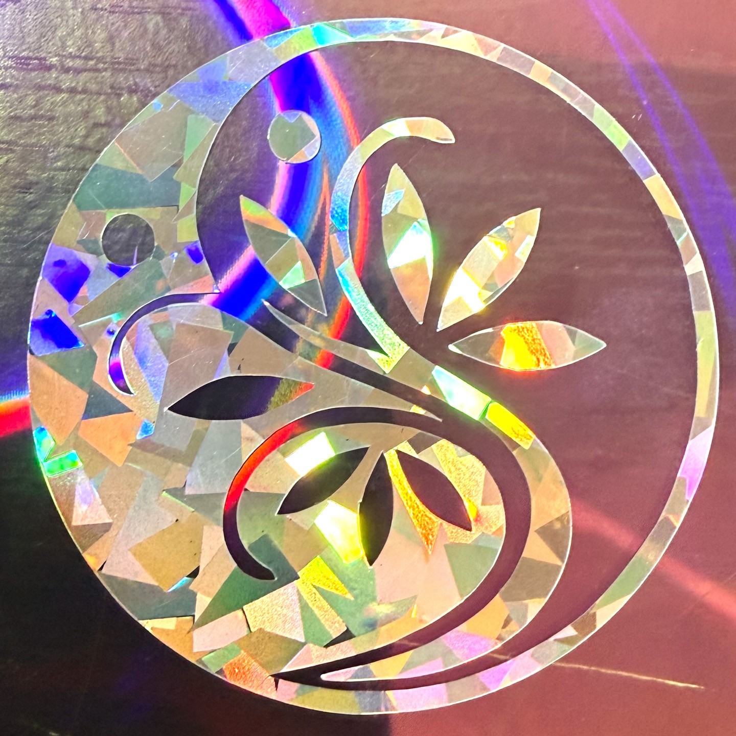 Holographic Yin Yang Lotus Sticker – Iridescent Vinyl Decal – Zen Spiritual Deco